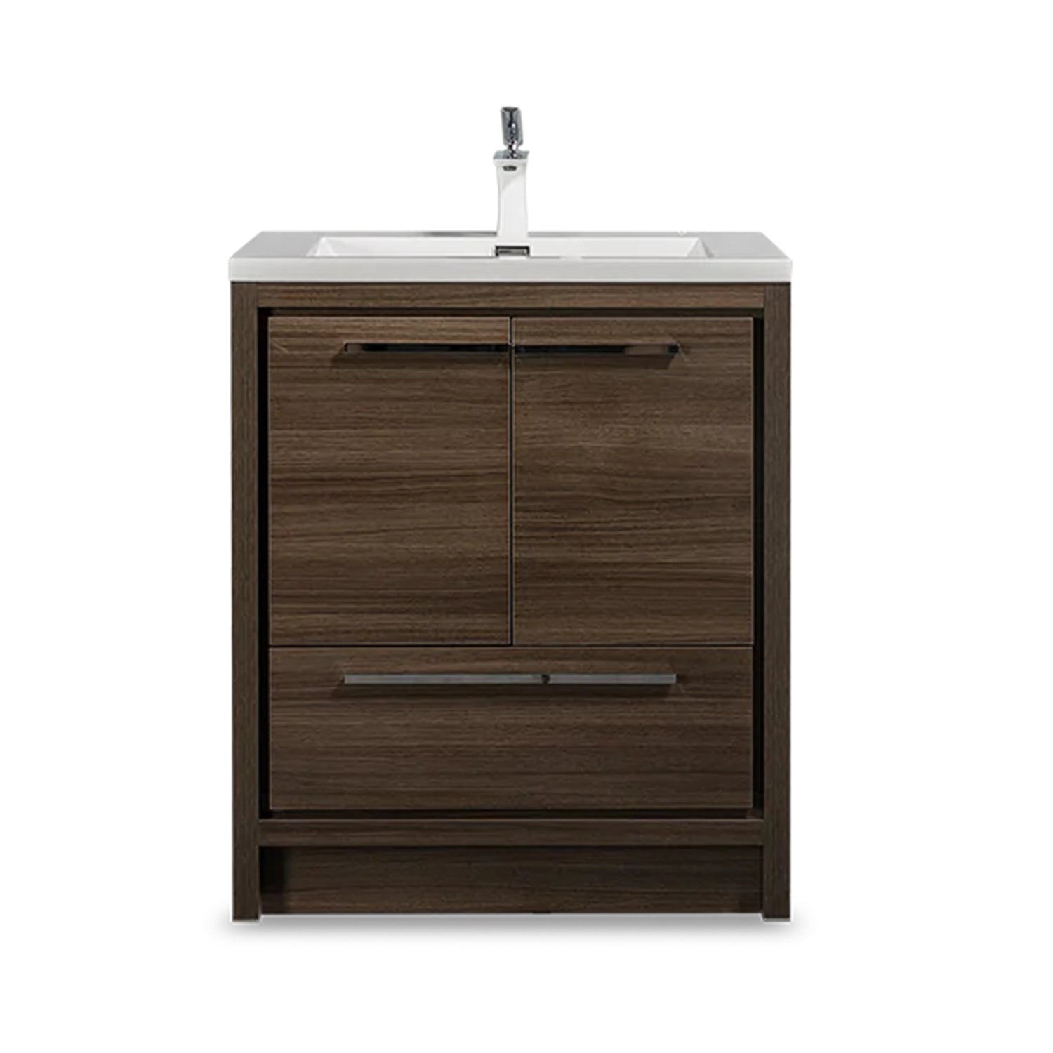 24 in. Freestanding Bathroom Vanity Set in Grey Oak with Integrated Solid Surface Sink