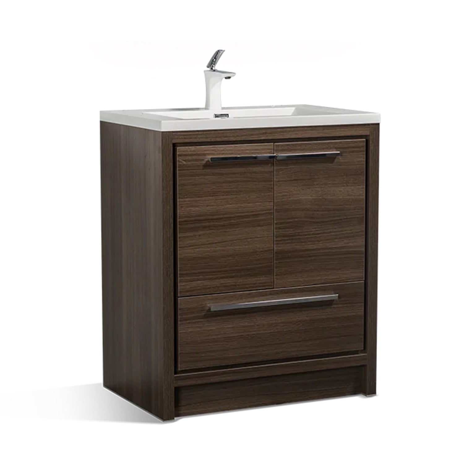 24 in. Freestanding Bathroom Vanity Set in Grey Oak with Integrated Solid Surface Sink