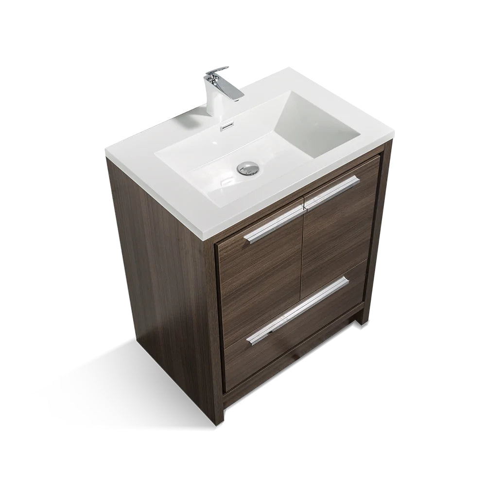 24 in. Freestanding Bathroom Vanity Set in Grey Oak with Integrated Solid Surface Sink