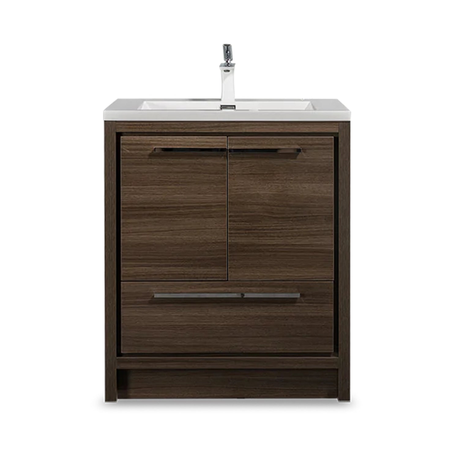 30 in. Freestanding Bathroom Vanity Set in Grey Oak with Integrated Solid Surface Sink
