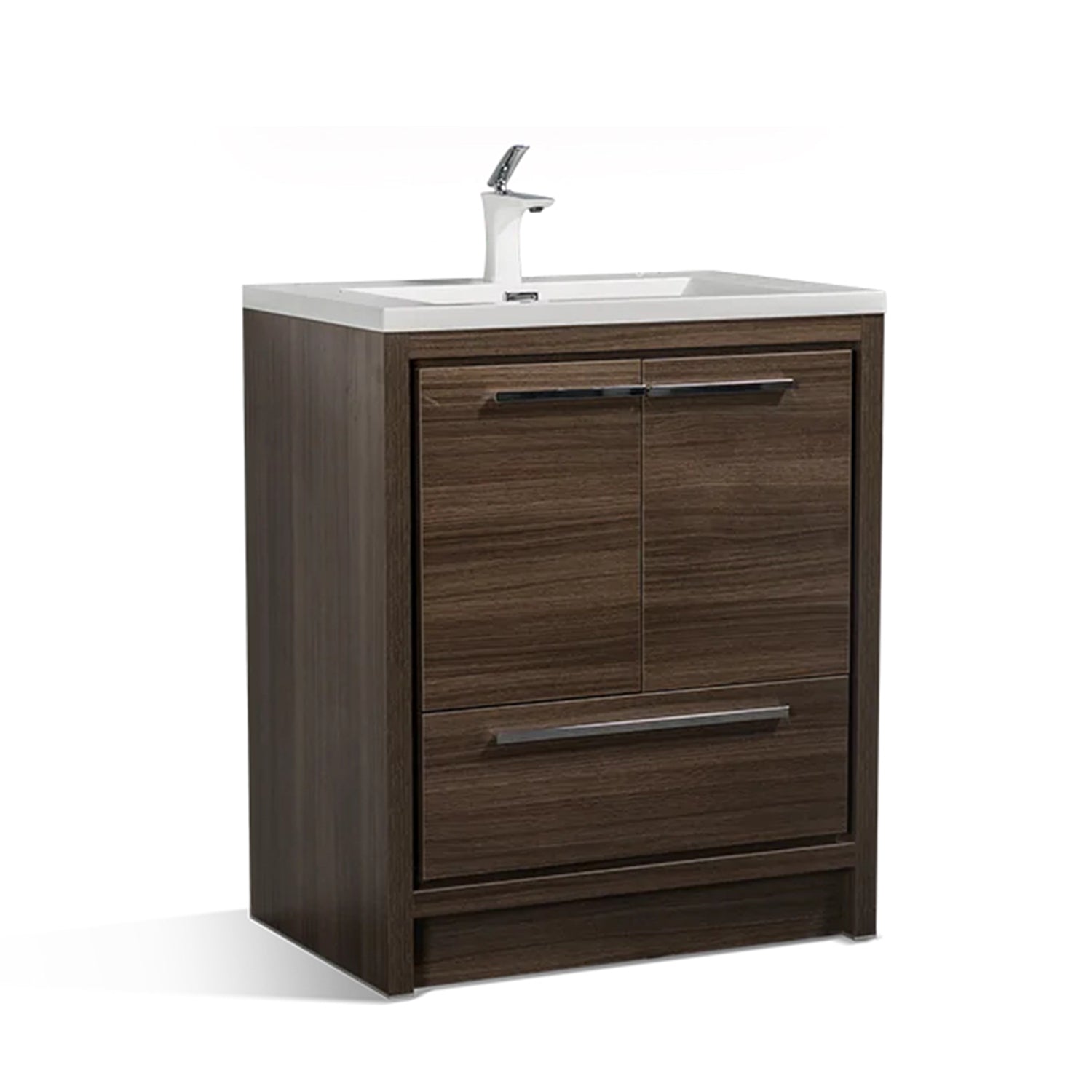 30 in. Freestanding Bathroom Vanity Set in Grey Oak with Integrated Solid Surface Sink