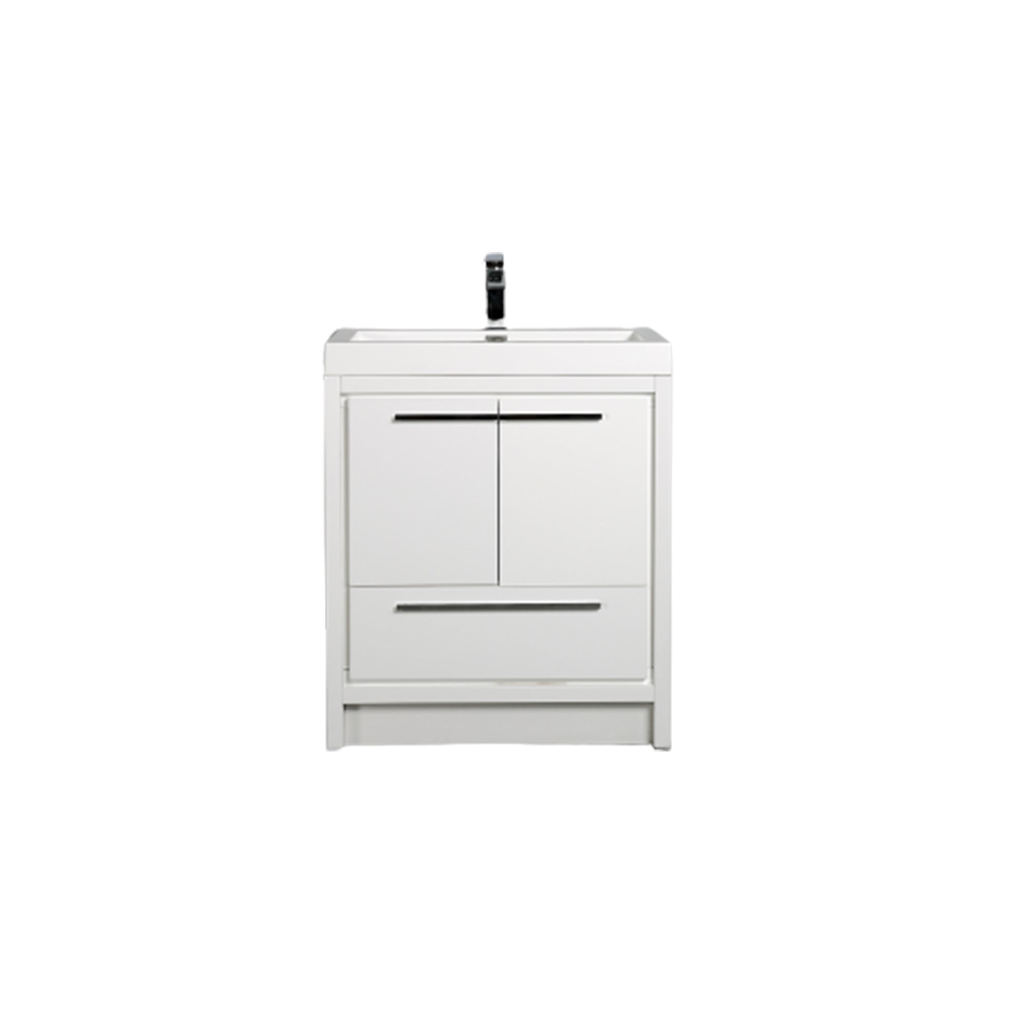 24 in. Freestanding Bathroom Vanity Set in HG-White with Integrated Solid Surface Sink