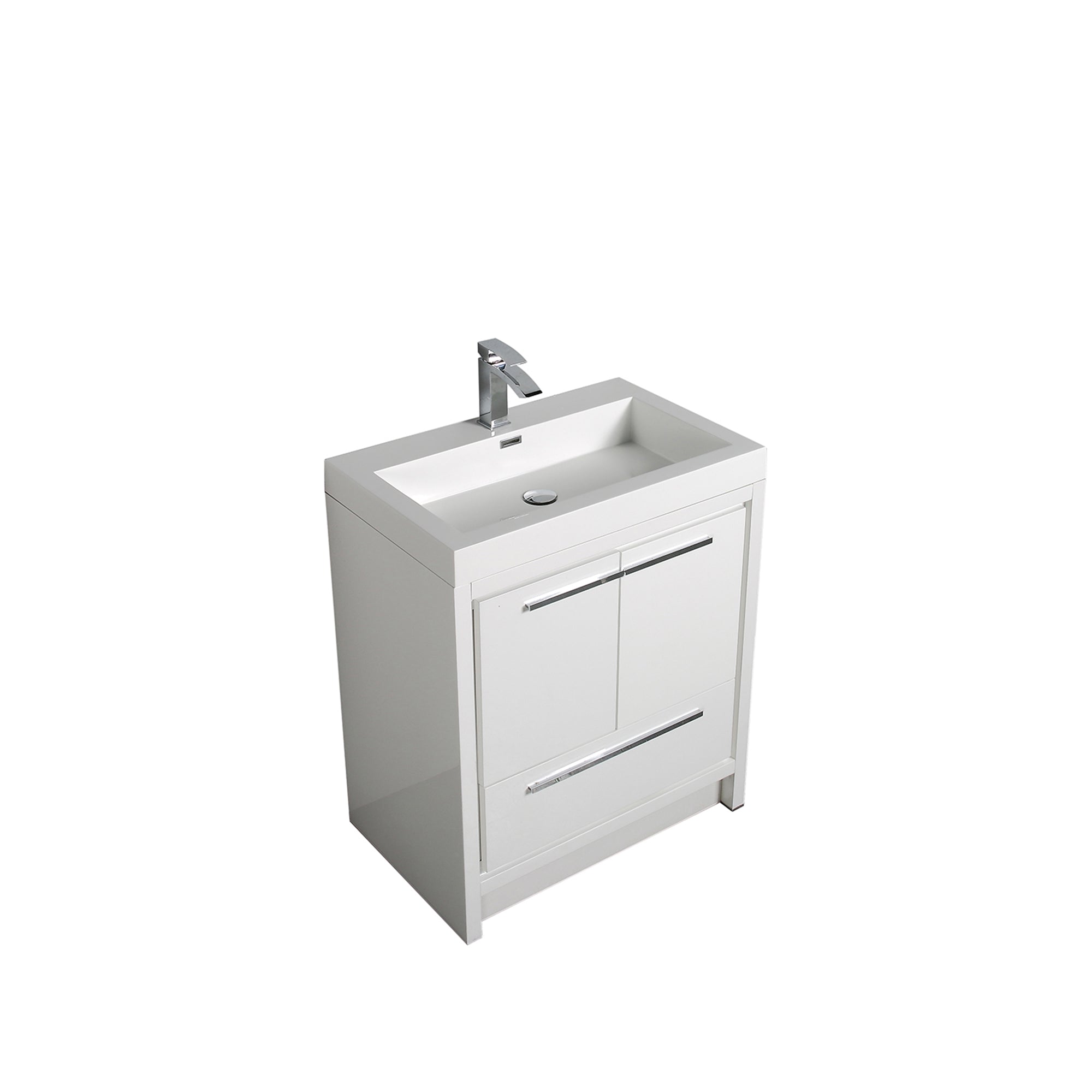 24 in. Freestanding Bathroom Vanity Set in HG-White with Integrated Solid Surface Sink
