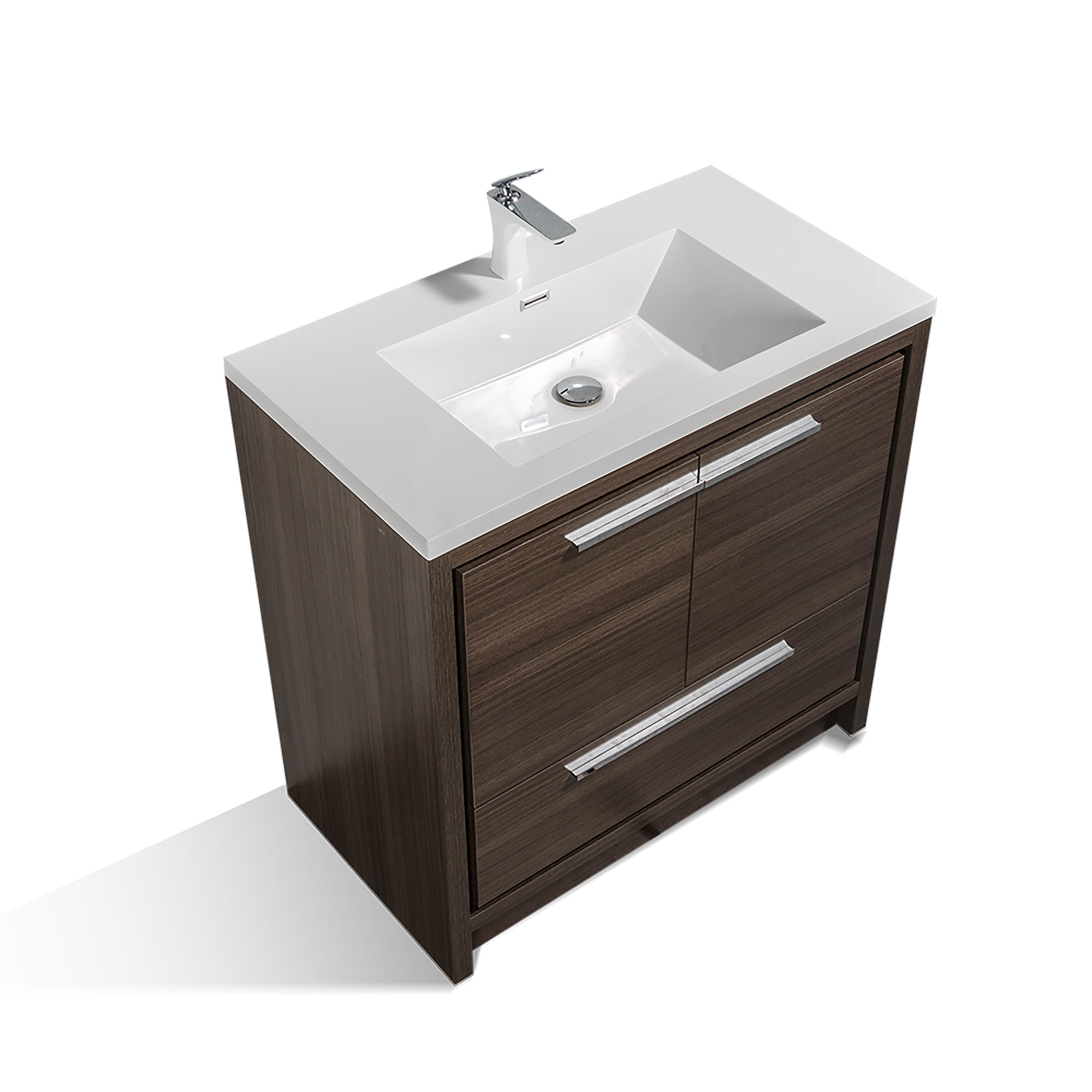 36 in. Freestanding Bathroom Vanity Set in Grey Oak with Integrated Solid Surface Sink