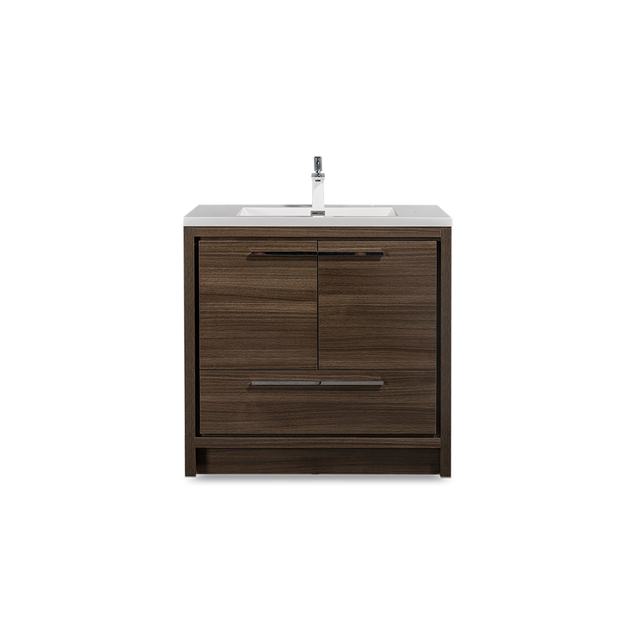 36 in. Freestanding Bathroom Vanity Set in Grey Oak with Integrated Solid Surface Sink