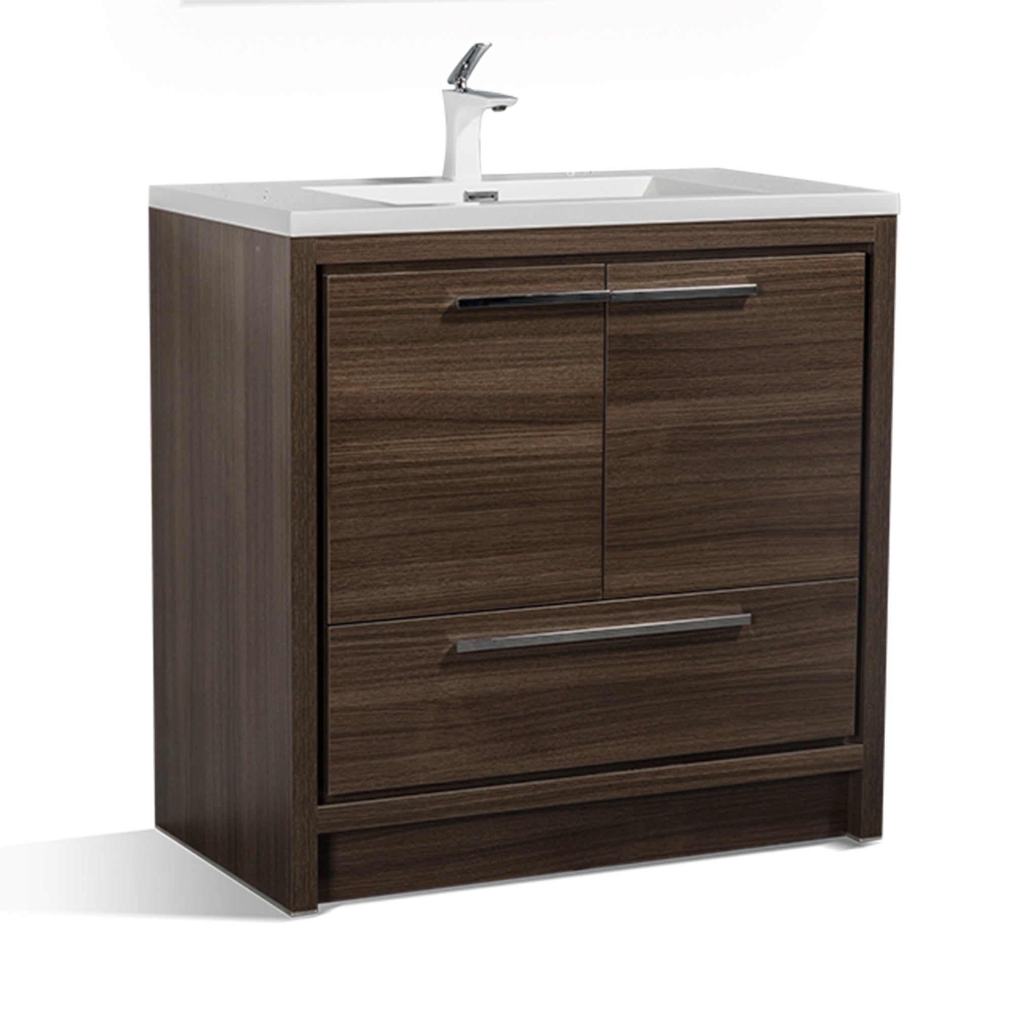 36 in. Freestanding Bathroom Vanity Set in Grey Oak with Integrated Solid Surface Sink