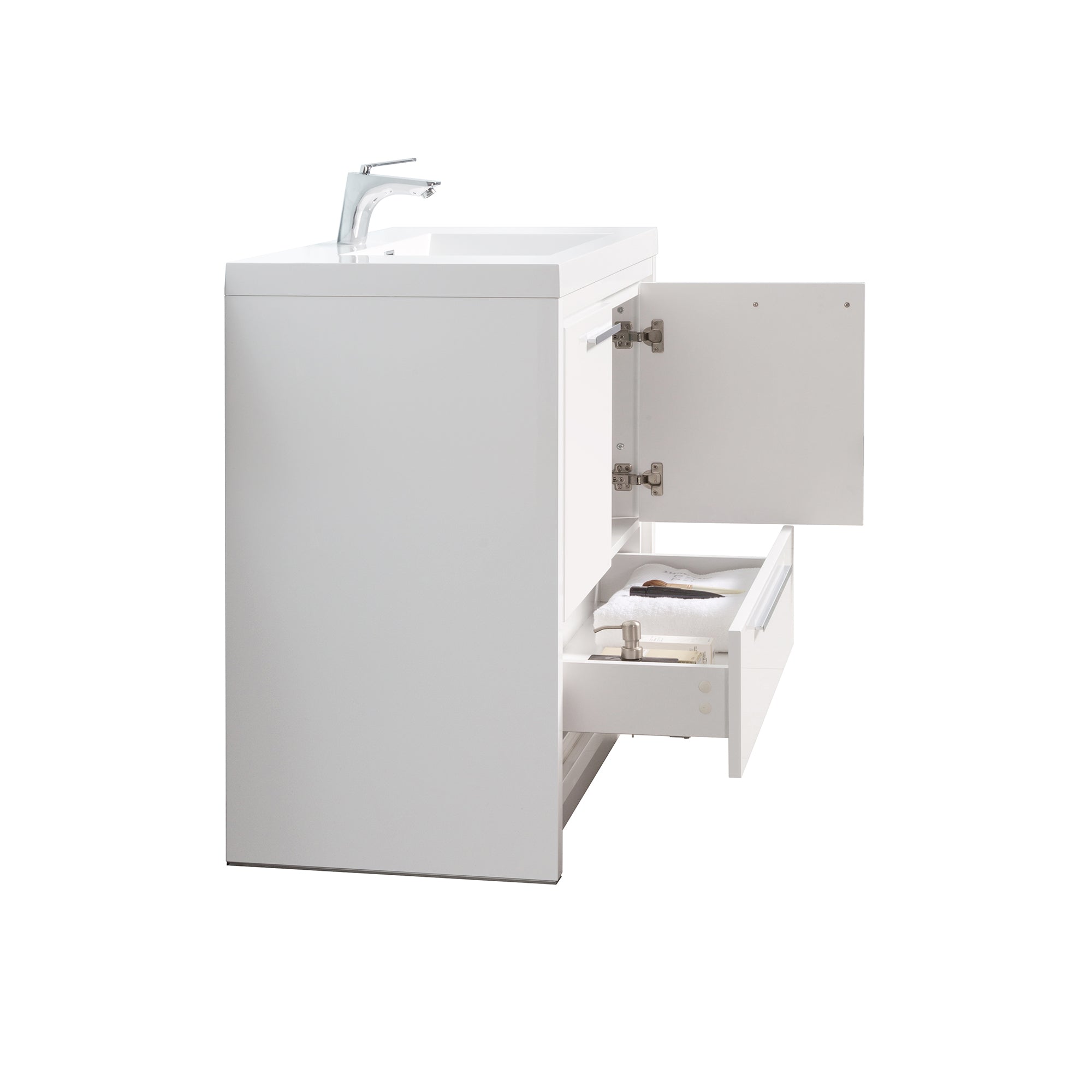 36 in. Freestanding Bathroom Vanity Set in HG-White with Integrated Solid Surface Sink