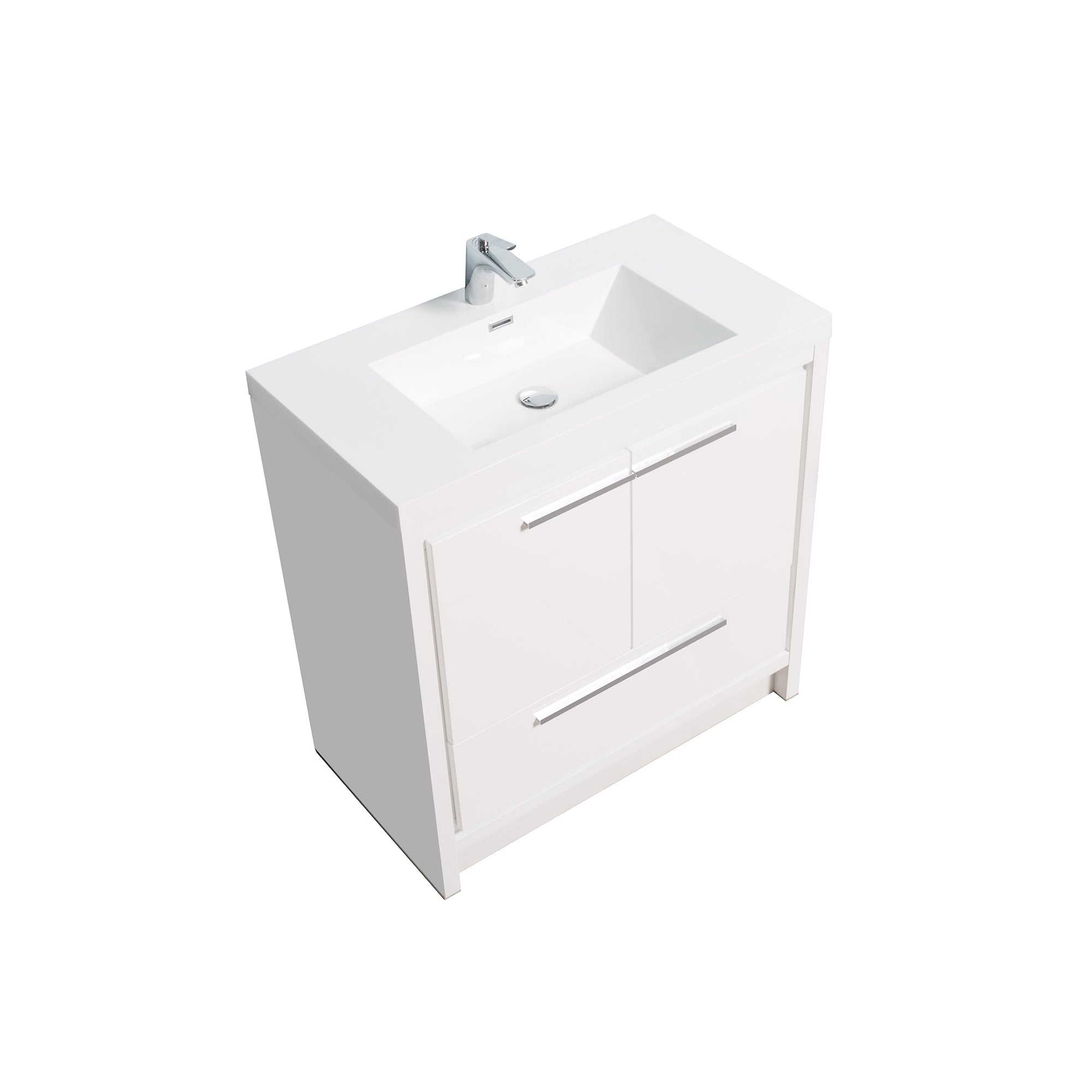 36 in. Freestanding Bathroom Vanity Set in HG-White with Integrated Solid Surface Sink