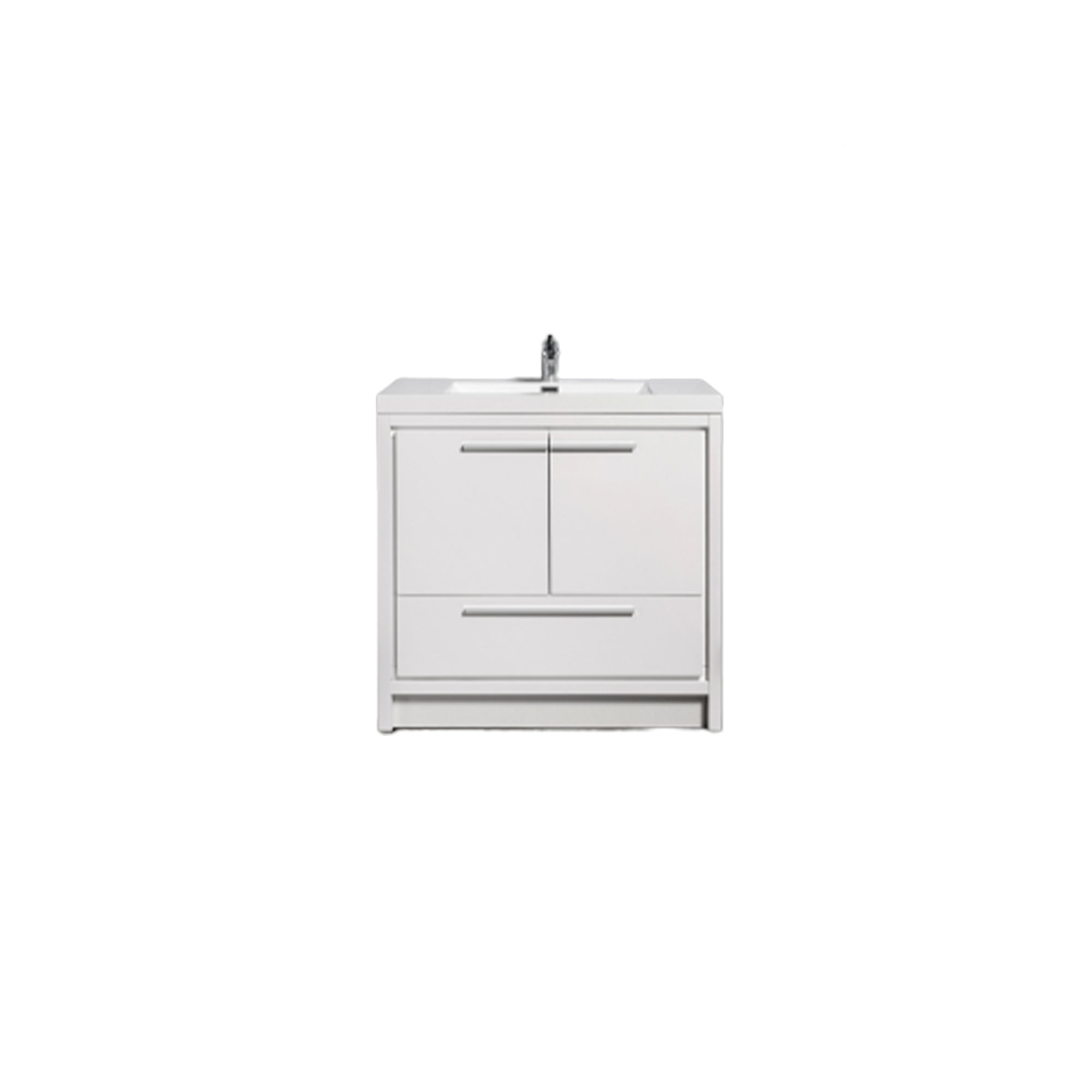 36 in. Freestanding Bathroom Vanity Set in HG-White with Integrated Solid Surface Sink