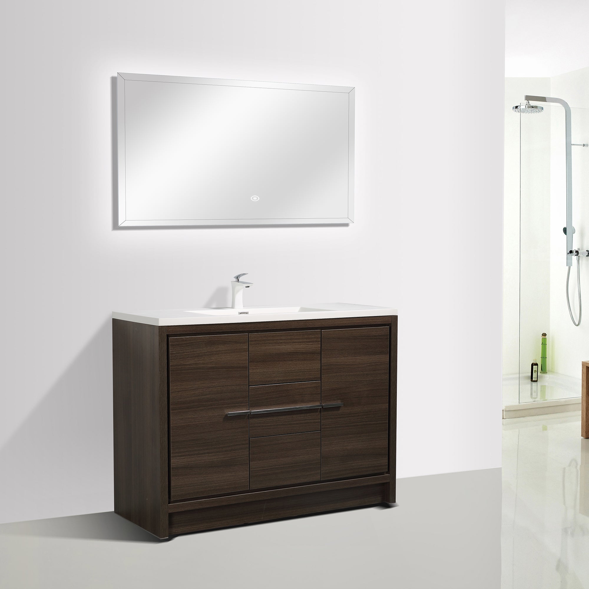 48 in. Freestanding Bathroom Vanity Set in Grey Oak with Integrated Solid Surface Sink