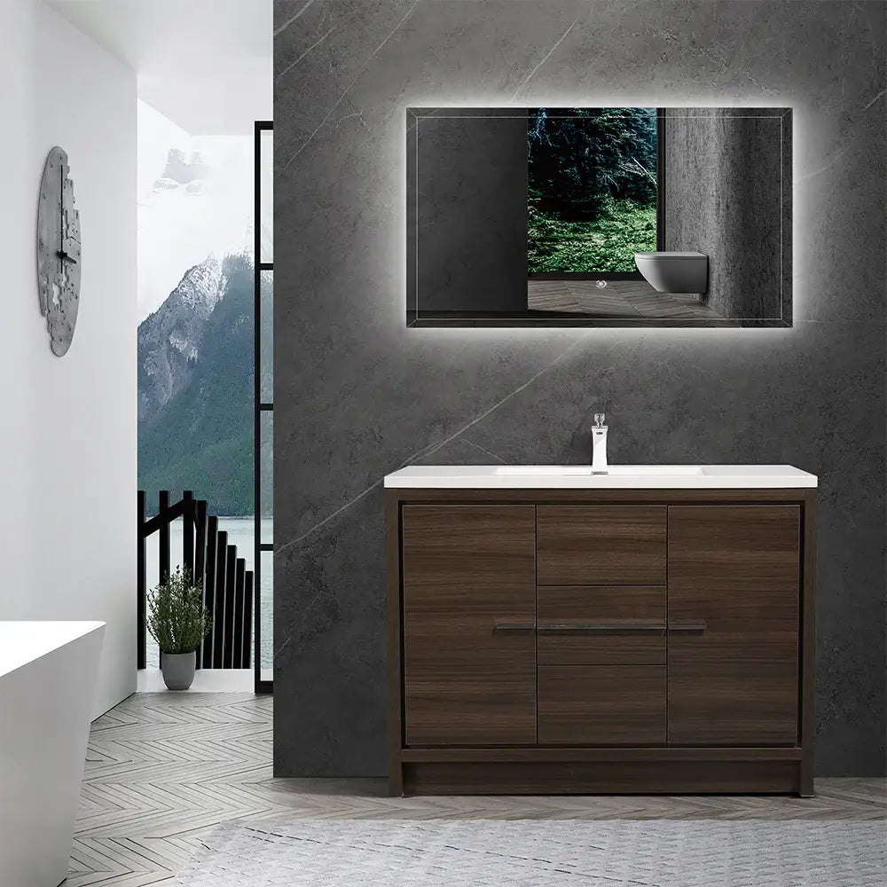 48 in. Freestanding Bathroom Vanity Set in Grey Oak with Integrated Solid Surface Sink