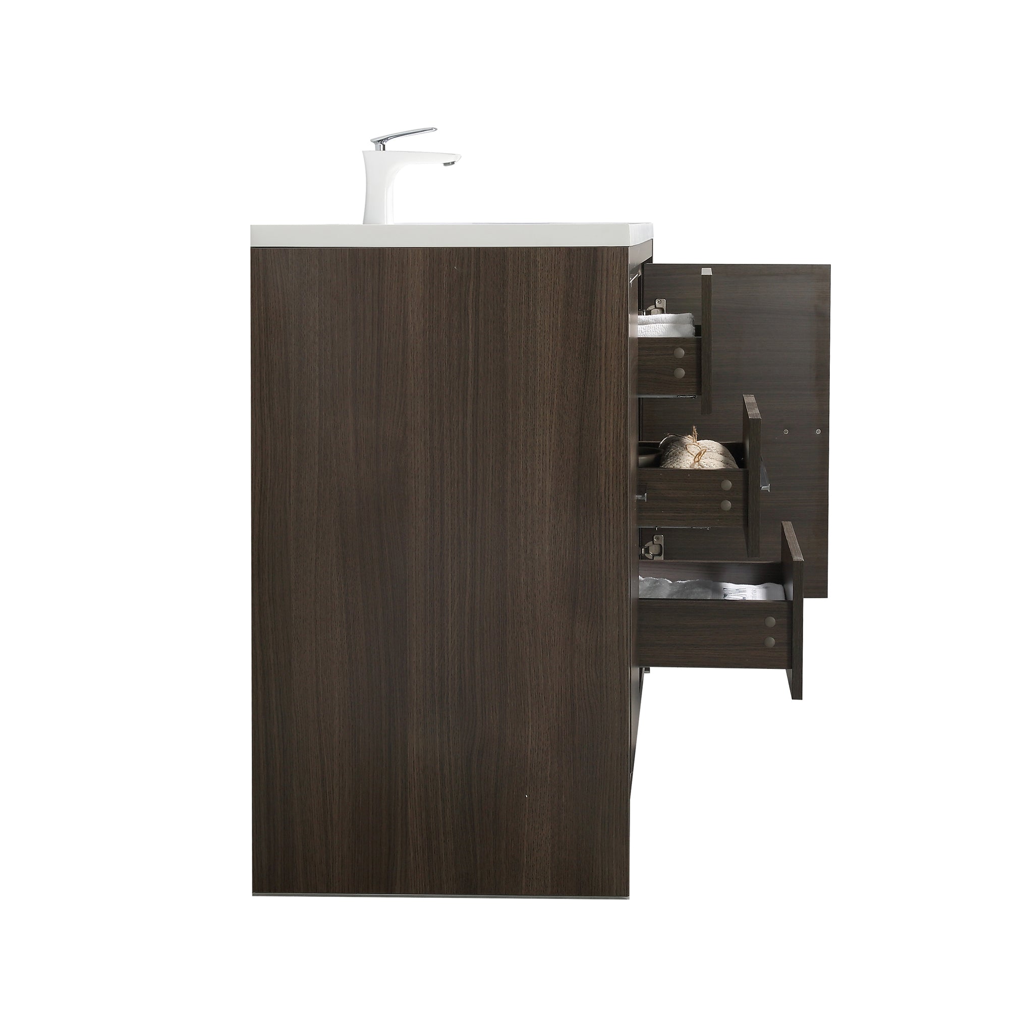 48 in. Freestanding Bathroom Vanity Set in Grey Oak with Integrated Solid Surface Sink