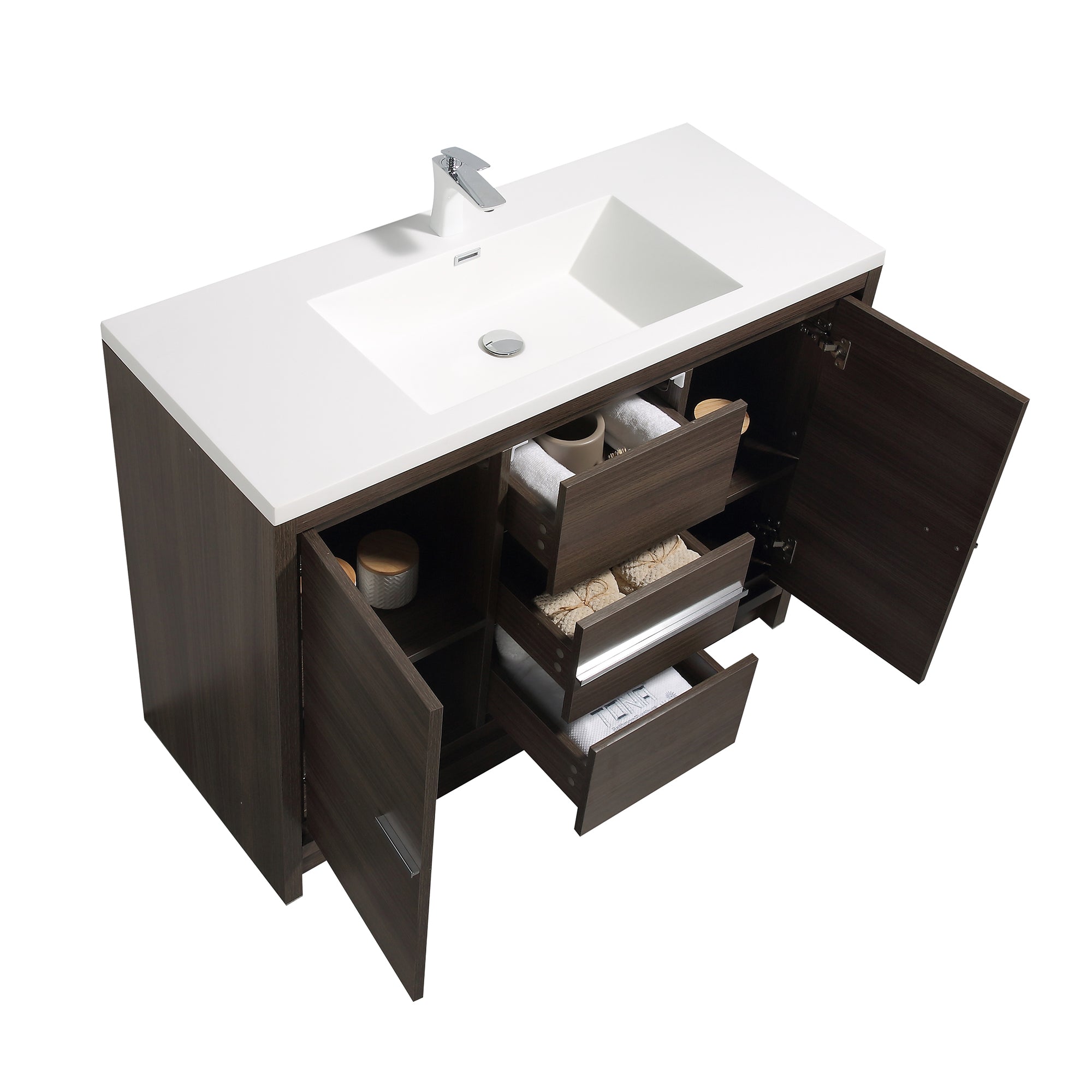 48 in. Freestanding Bathroom Vanity Set in Grey Oak with Integrated Solid Surface Sink