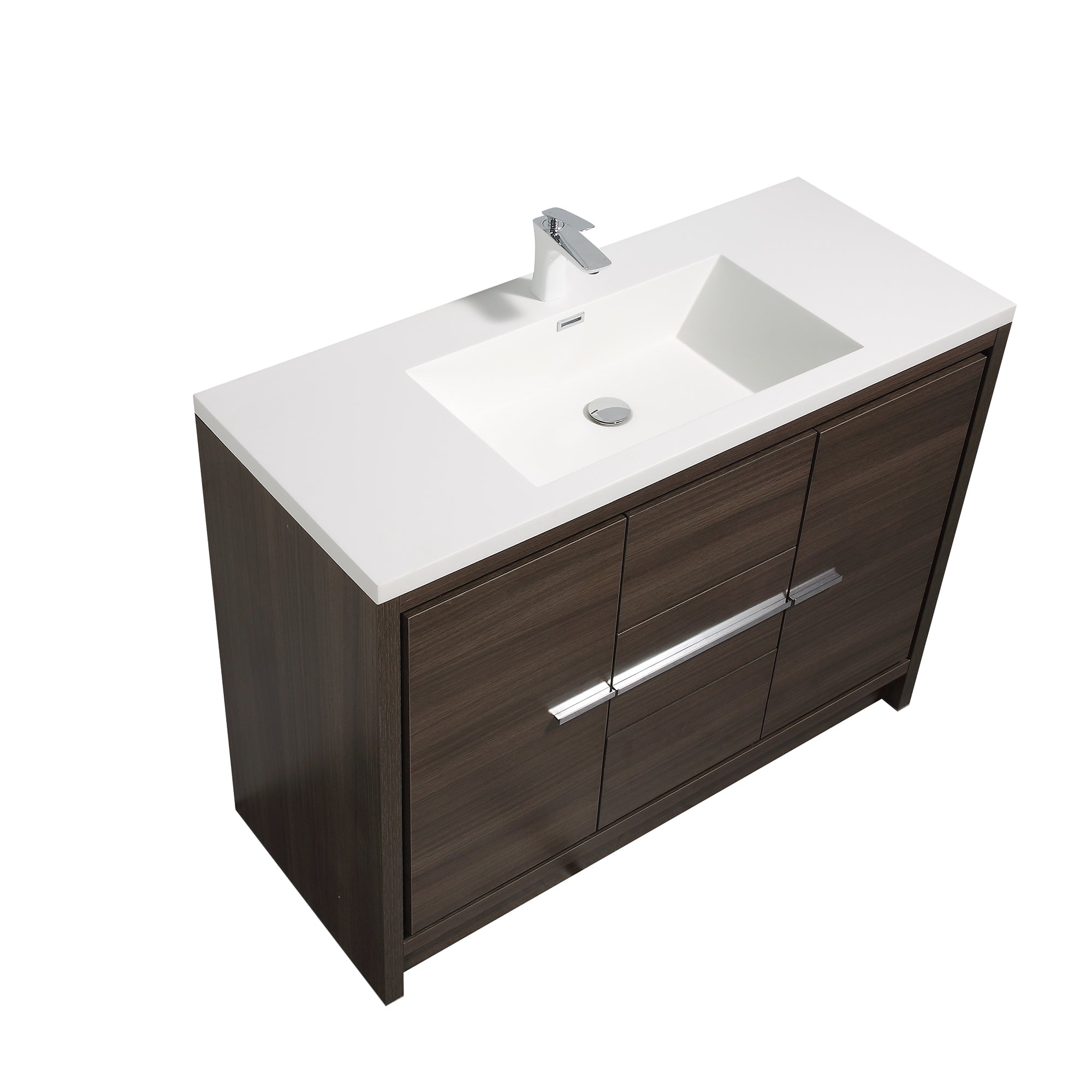 48 in. Freestanding Bathroom Vanity Set in Grey Oak with Integrated Solid Surface Sink