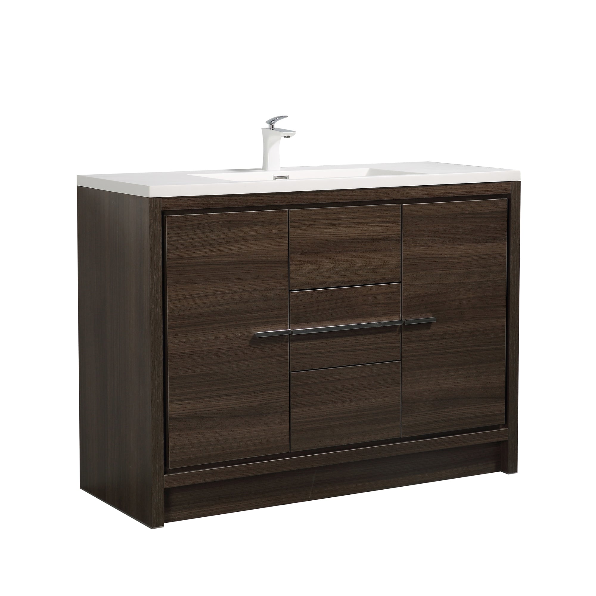 48 in. Freestanding Bathroom Vanity Set in Grey Oak with Integrated Solid Surface Sink