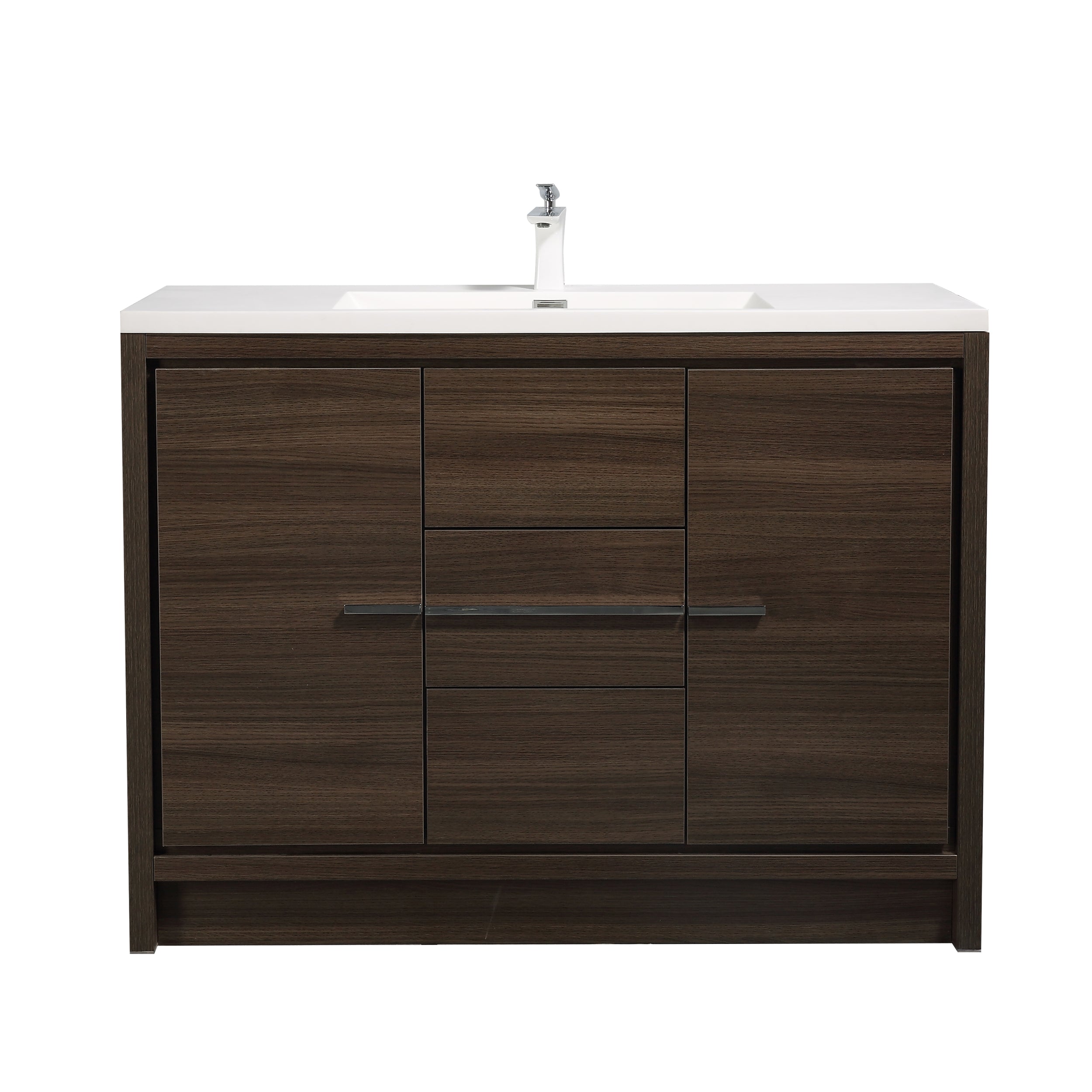 48 in. Freestanding Bathroom Vanity Set in Grey Oak with Integrated Solid Surface Sink