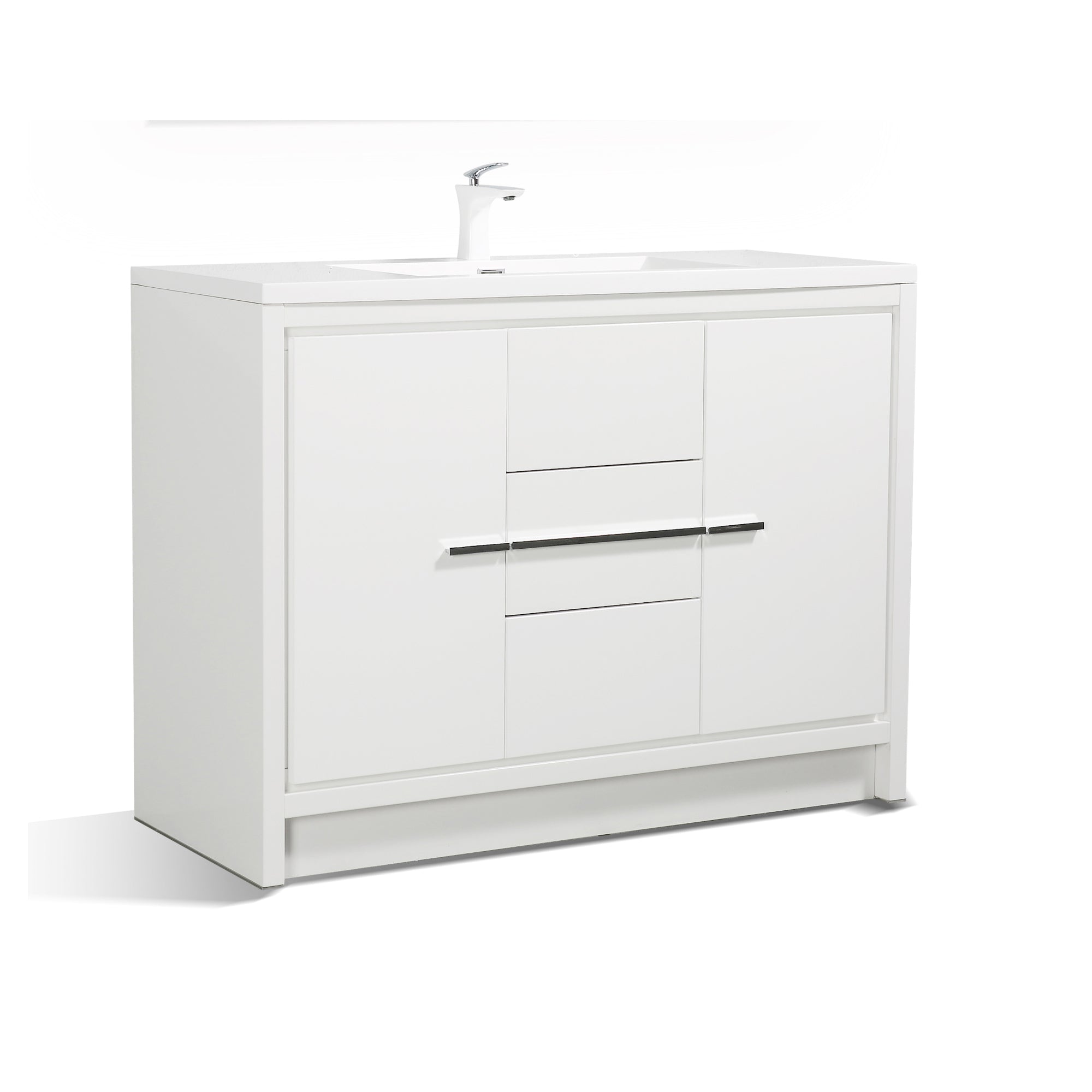 48 in. Freestanding Bathroom Vanity Set in HG-White with Integrated Solid Surface Sink