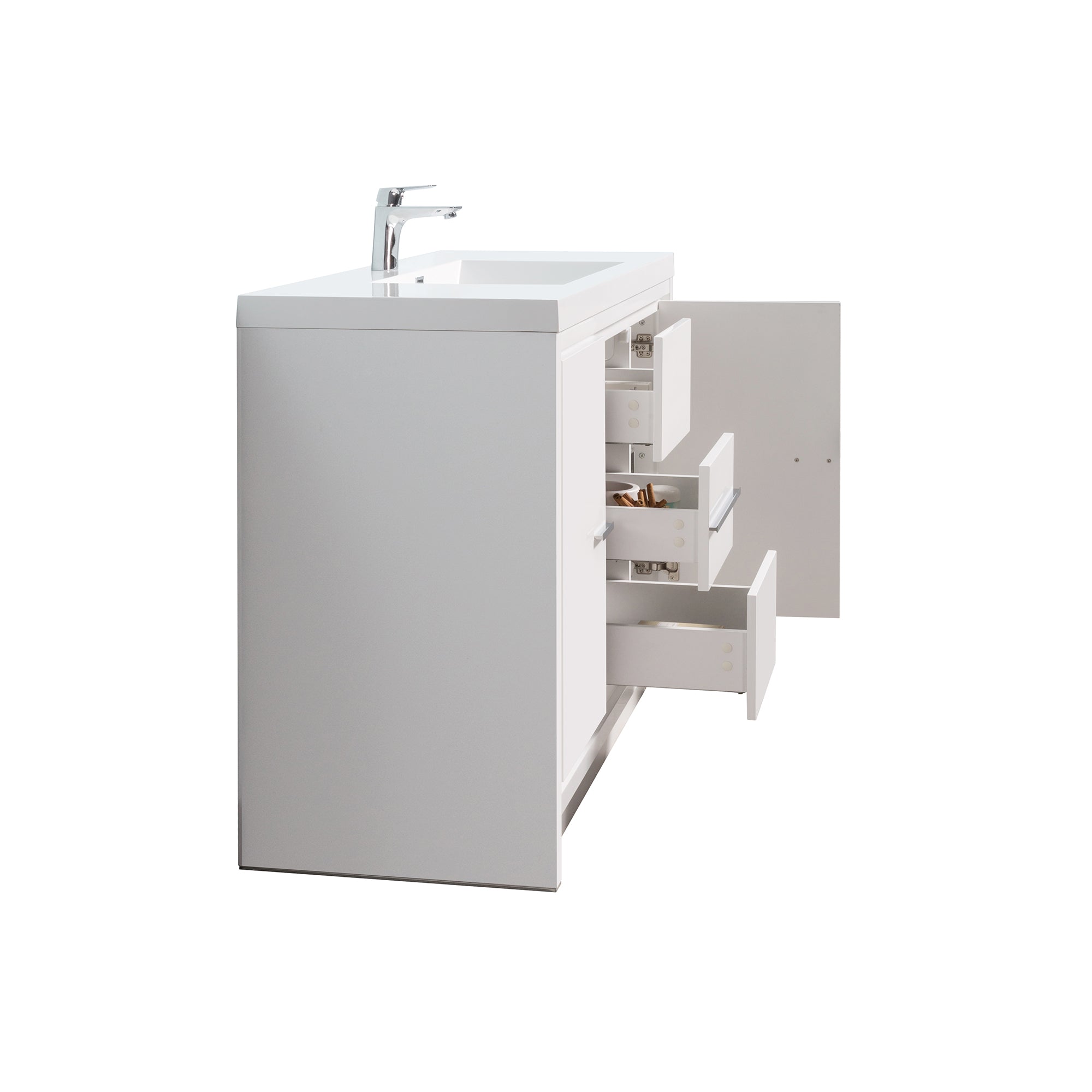 48 in. Freestanding Bathroom Vanity Set in HG-White with Integrated Solid Surface Sink