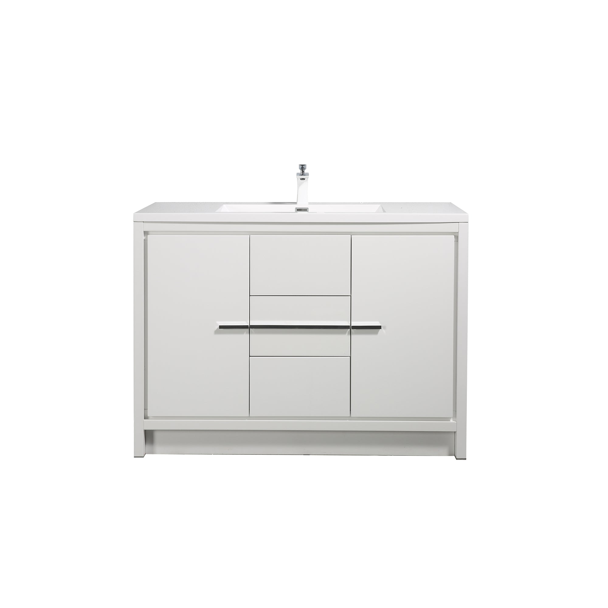 48 in. Freestanding Bathroom Vanity Set in HG-White with Integrated Solid Surface Sink