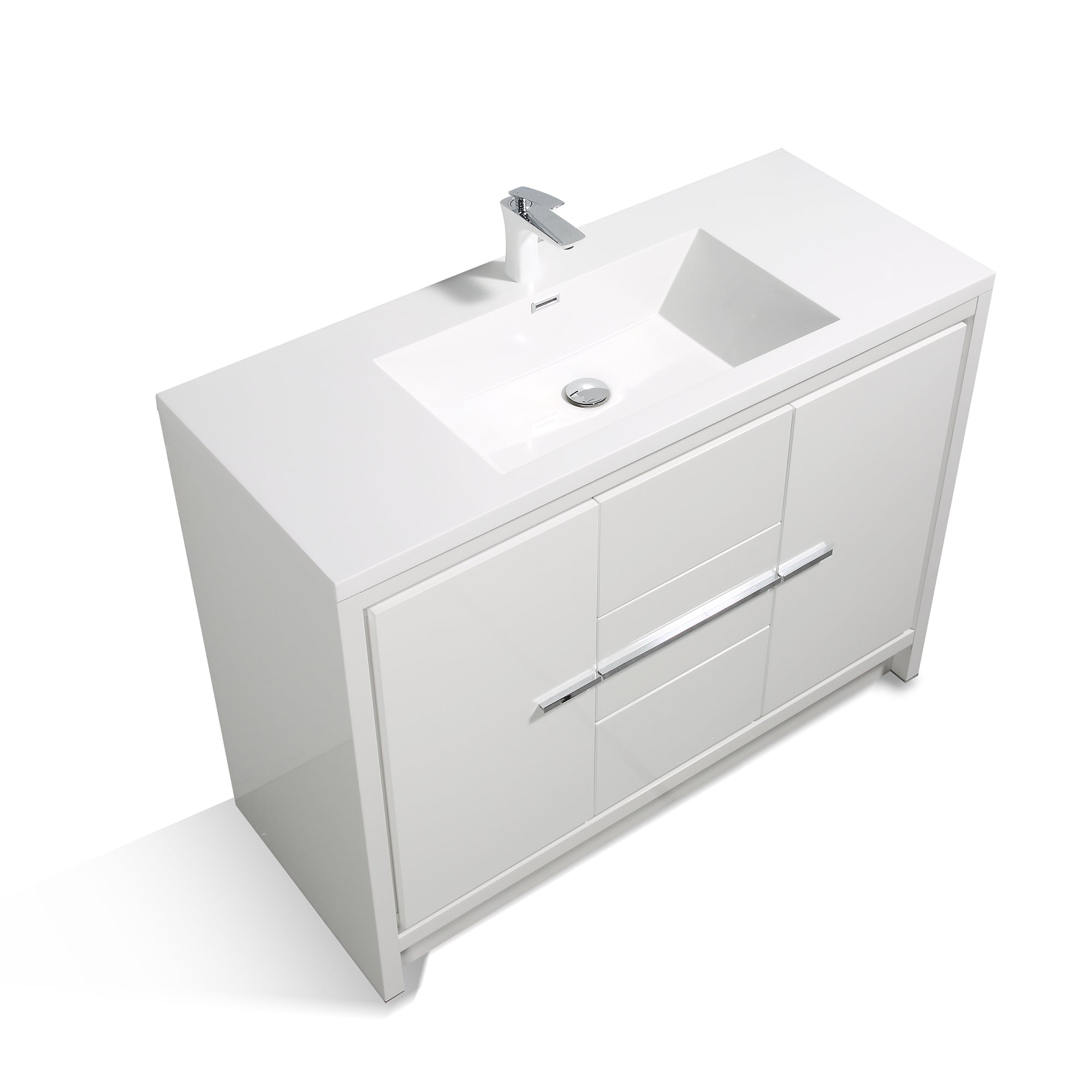 48 in. Freestanding Bathroom Vanity Set in HG-White with Integrated Solid Surface Sink