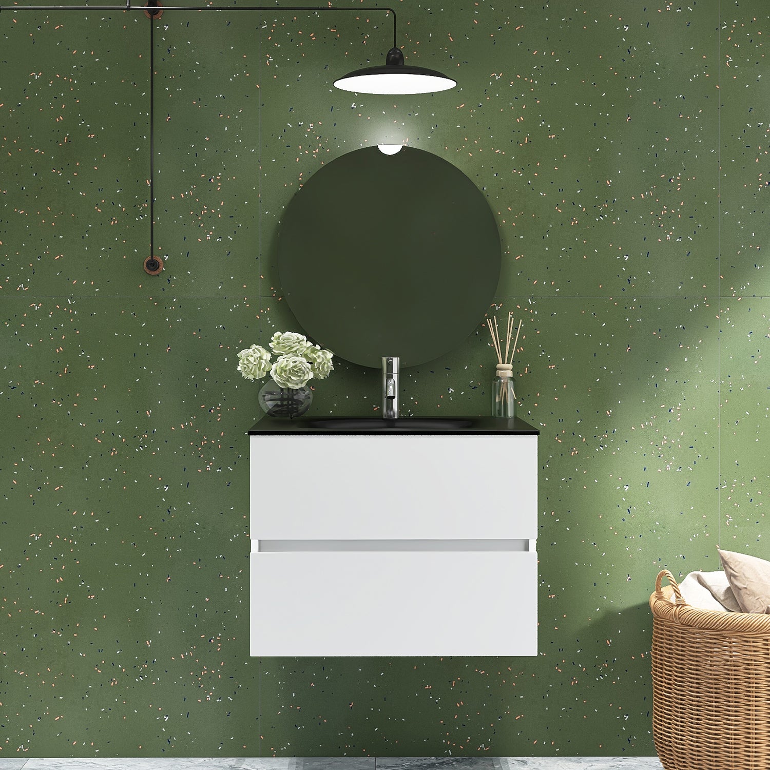 26 in. Wall-Mounted Bathroom Vanity Set in White with Black Quartz Top and Integrated Sink