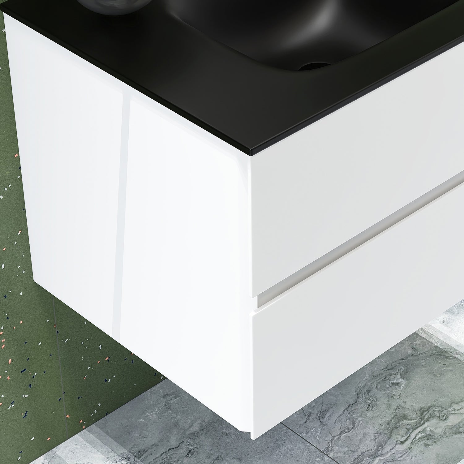 30 in. Wall-Mounted Bathroom Vanity Set in White with Black Quartz Top and Integrated Sink