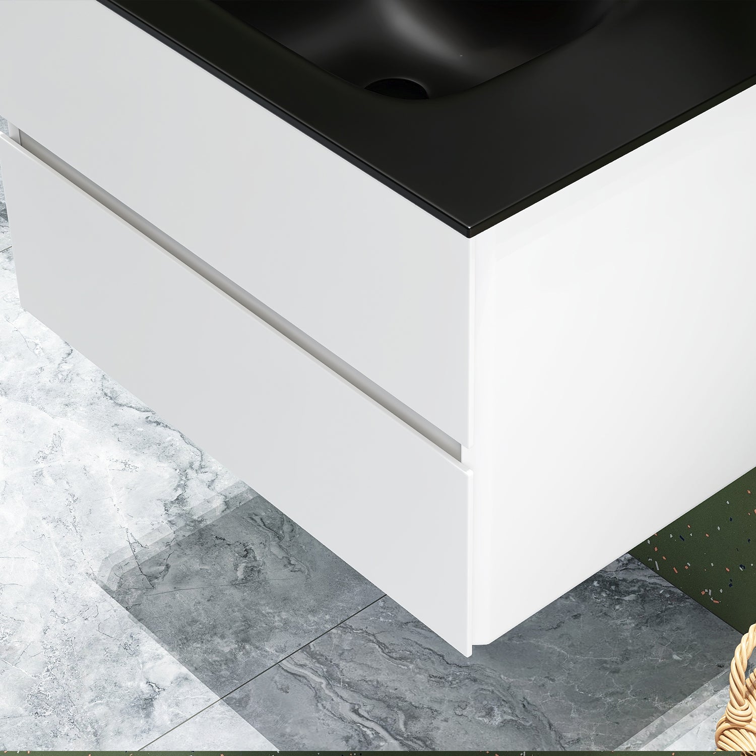 34 in. Wall-Mounted Bathroom Vanity Set in White with Black Quartz Top and Integrated Sink