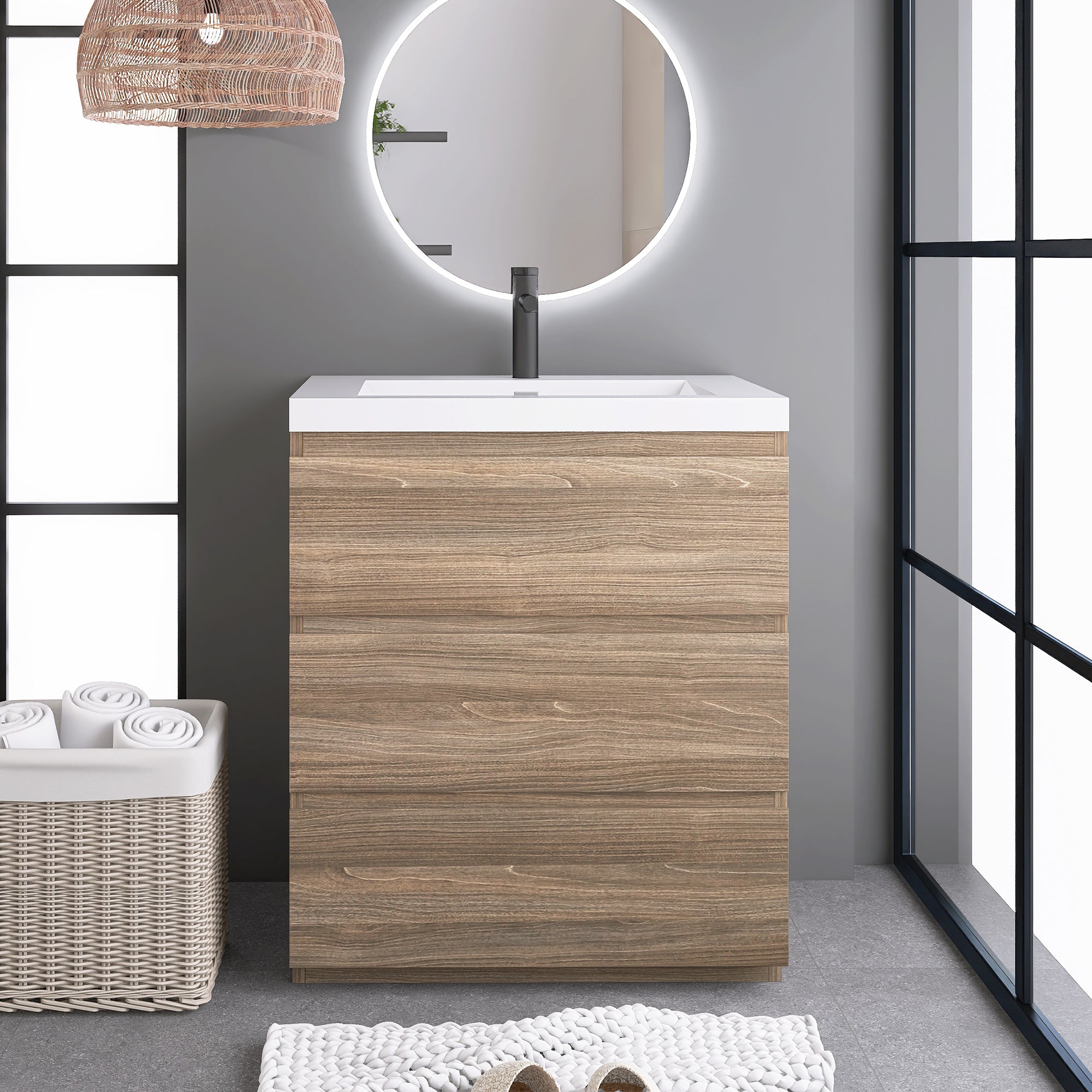 30 in. Freestanding Bath Vanity with White Cultured Marble Top