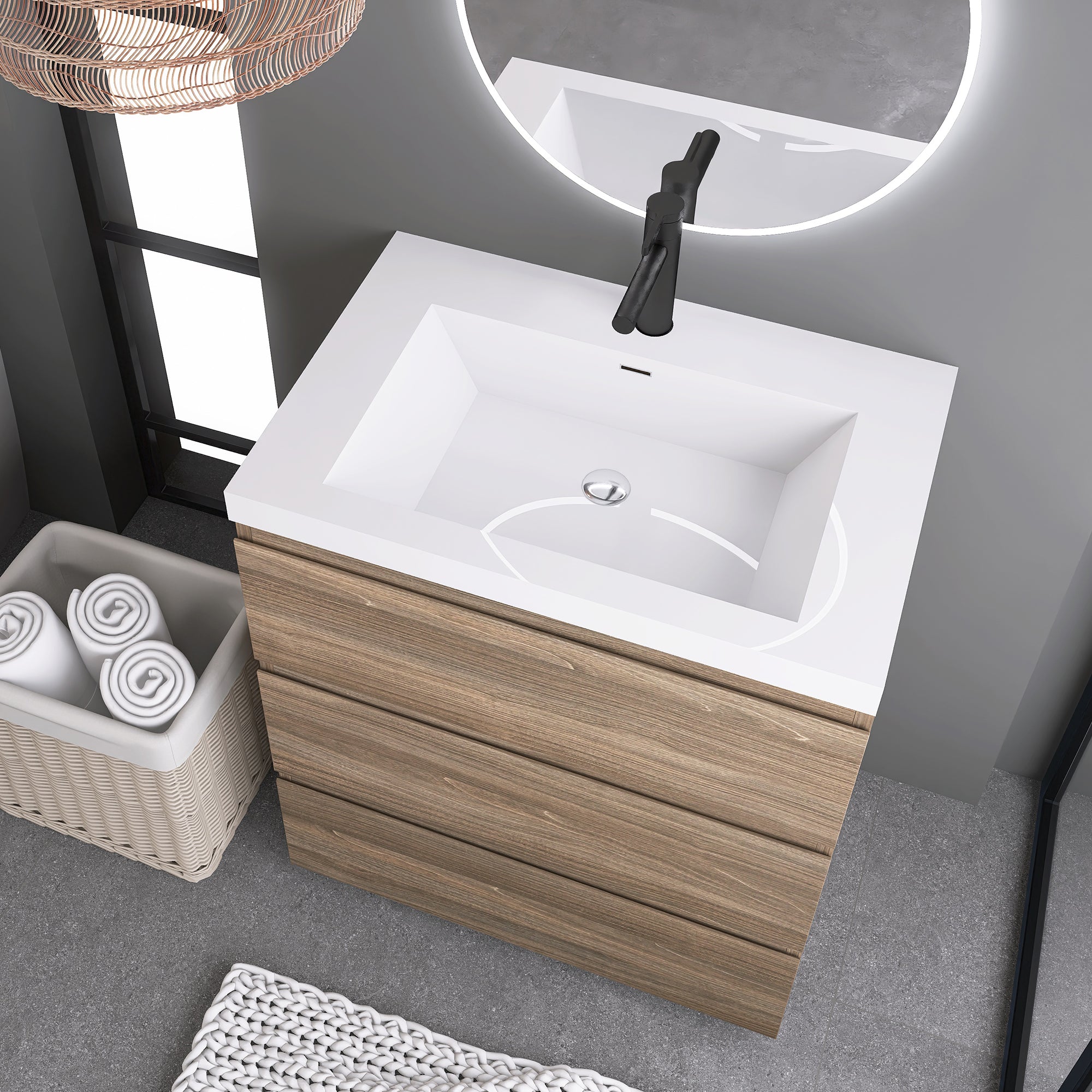 30 in. Freestanding Bath Vanity with White Cultured Marble Top