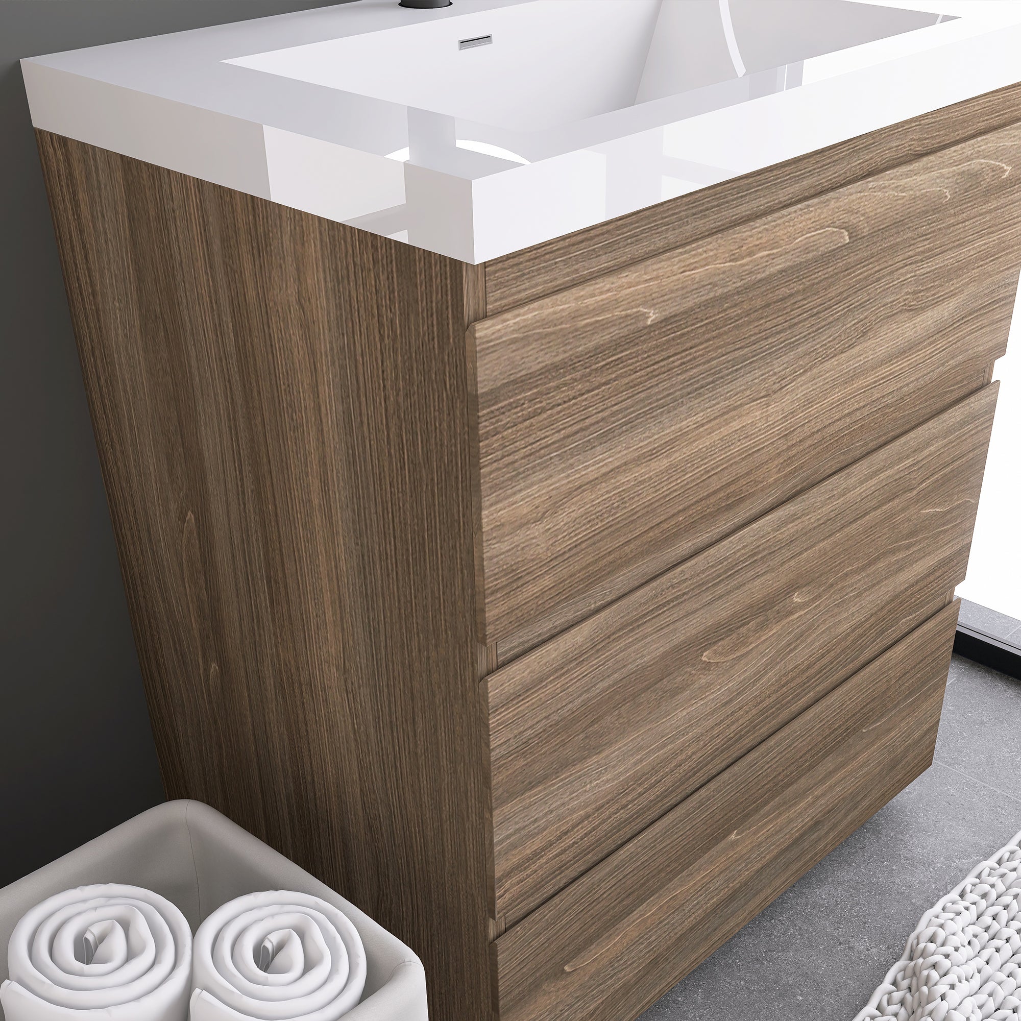 30 in. Freestanding Bath Vanity with White Cultured Marble Top