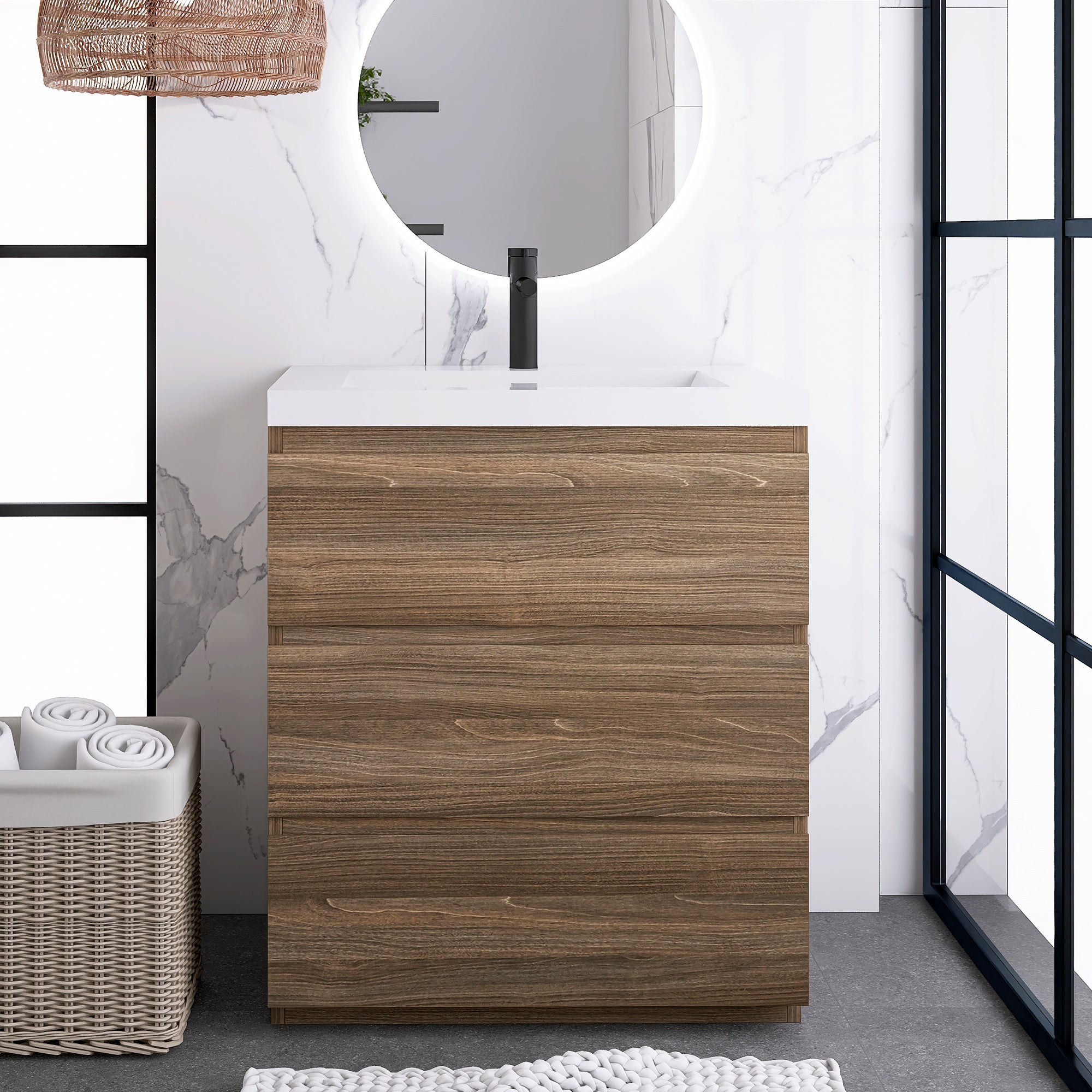 30 in. Freestanding Bath Vanity with White Cultured Marble Top