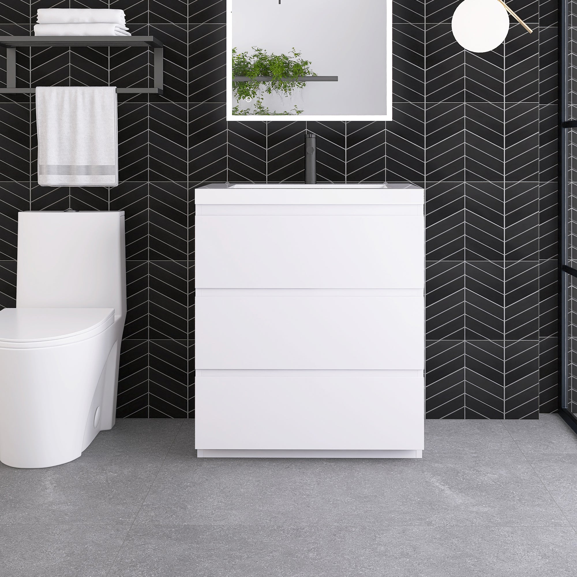 30 in. Freestanding Bath Vanity in Glossy White with White Cultured Marble Top