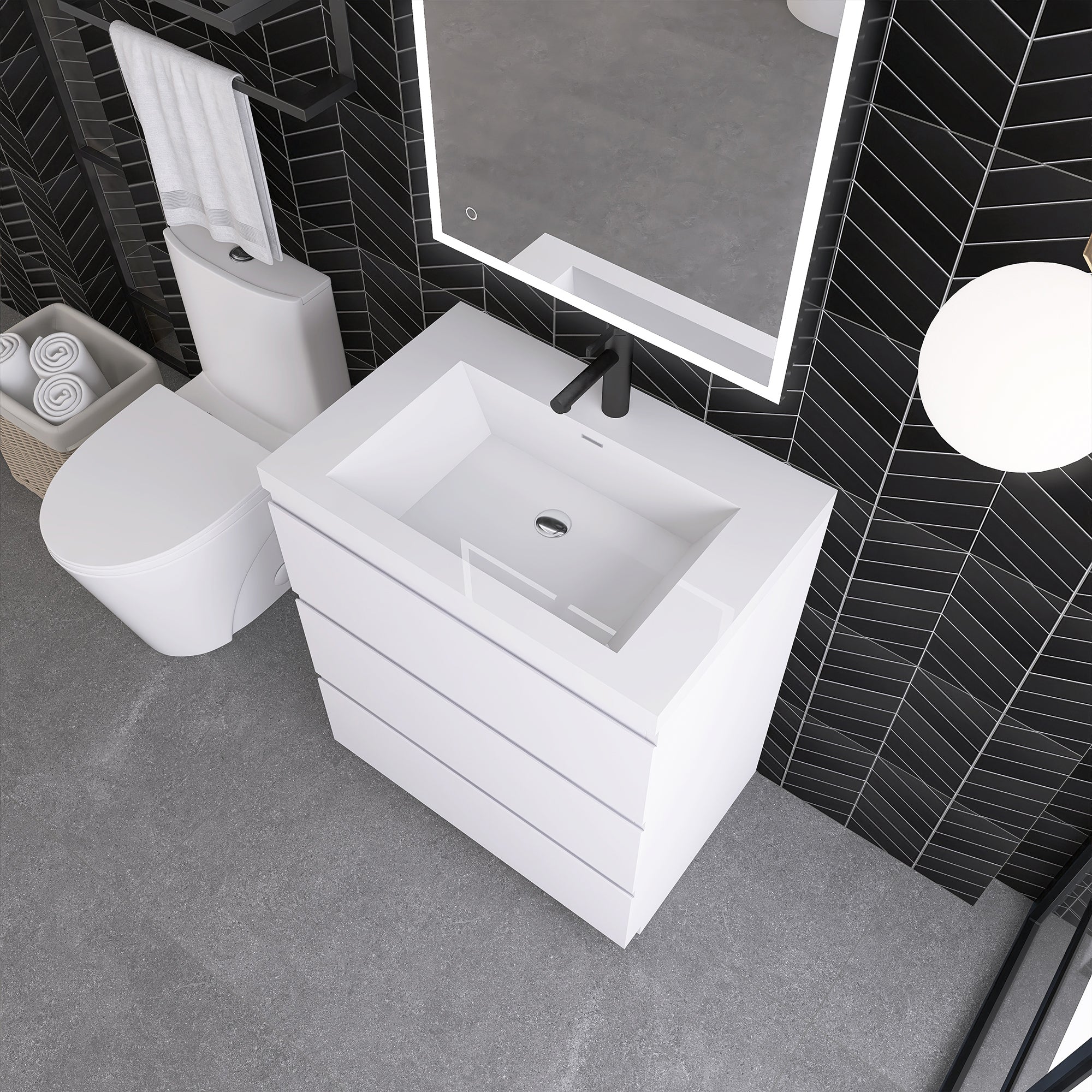 30 in. Freestanding Bath Vanity in Glossy White with White Cultured Marble Top