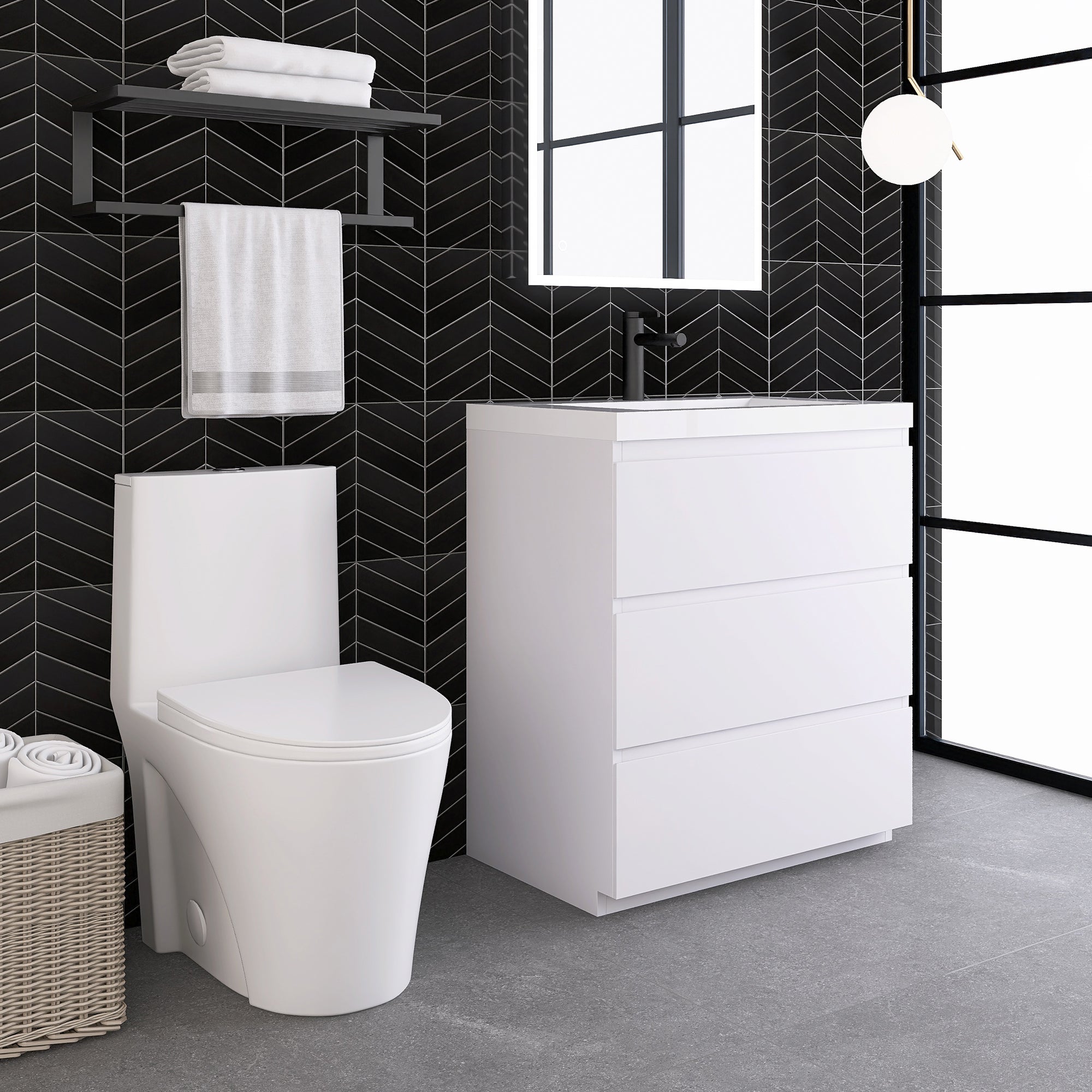 30 in. Freestanding Bath Vanity in Glossy White with White Cultured Marble Top