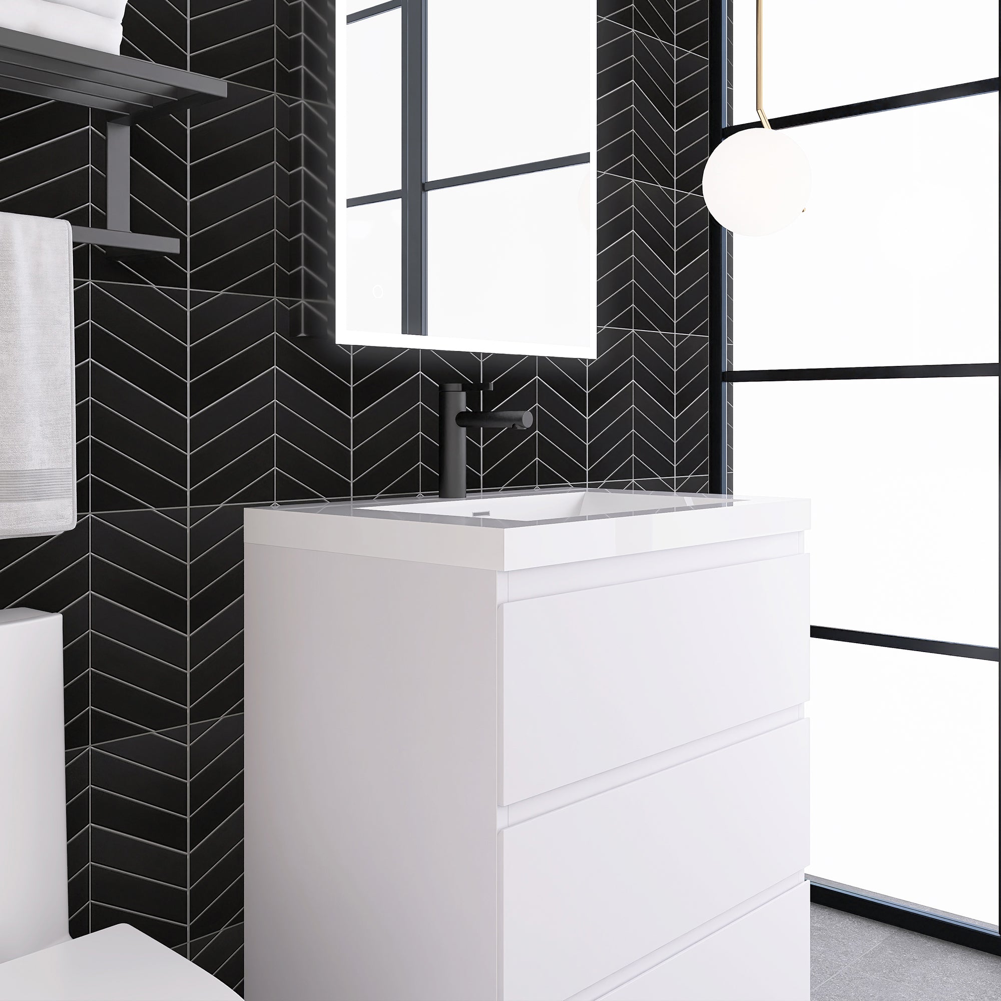 30 in. Freestanding Bath Vanity in Glossy White with White Cultured Marble Top