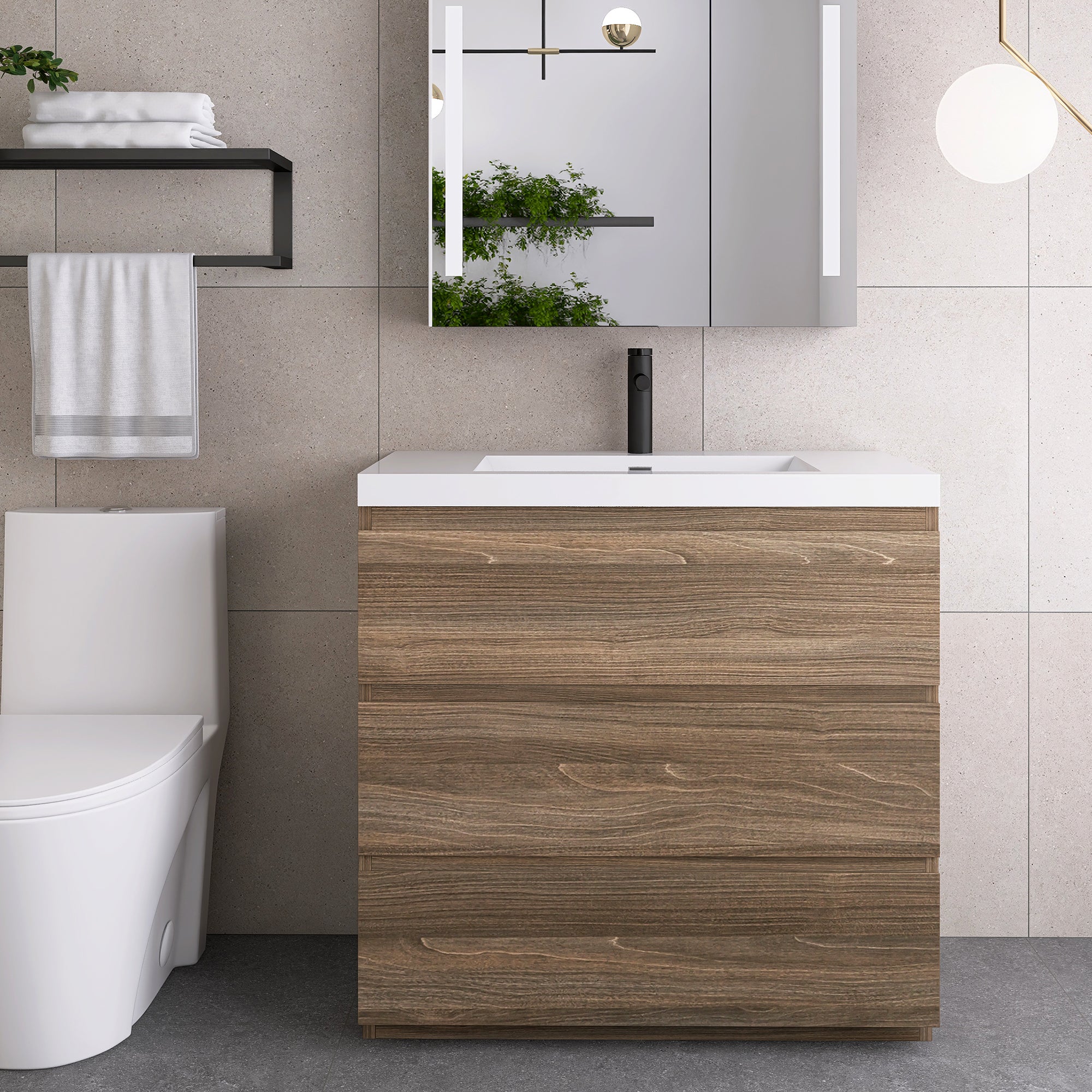 36 in. Freestanding Bath Vanity with White Cultured Marble Top