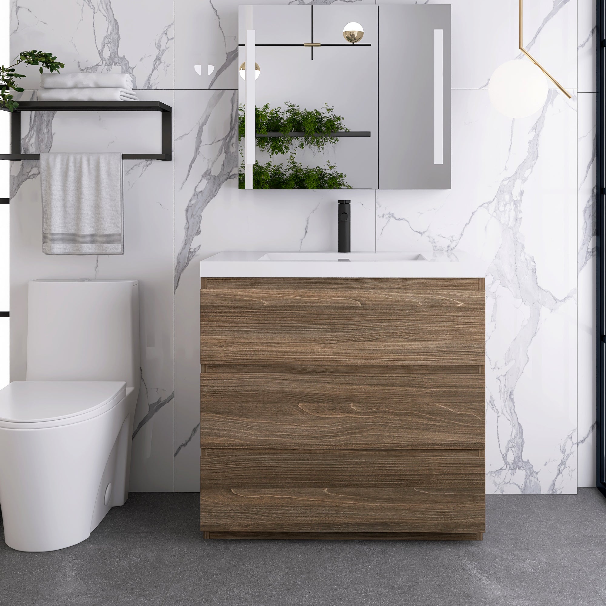 36 in. Freestanding Bath Vanity with White Cultured Marble Top