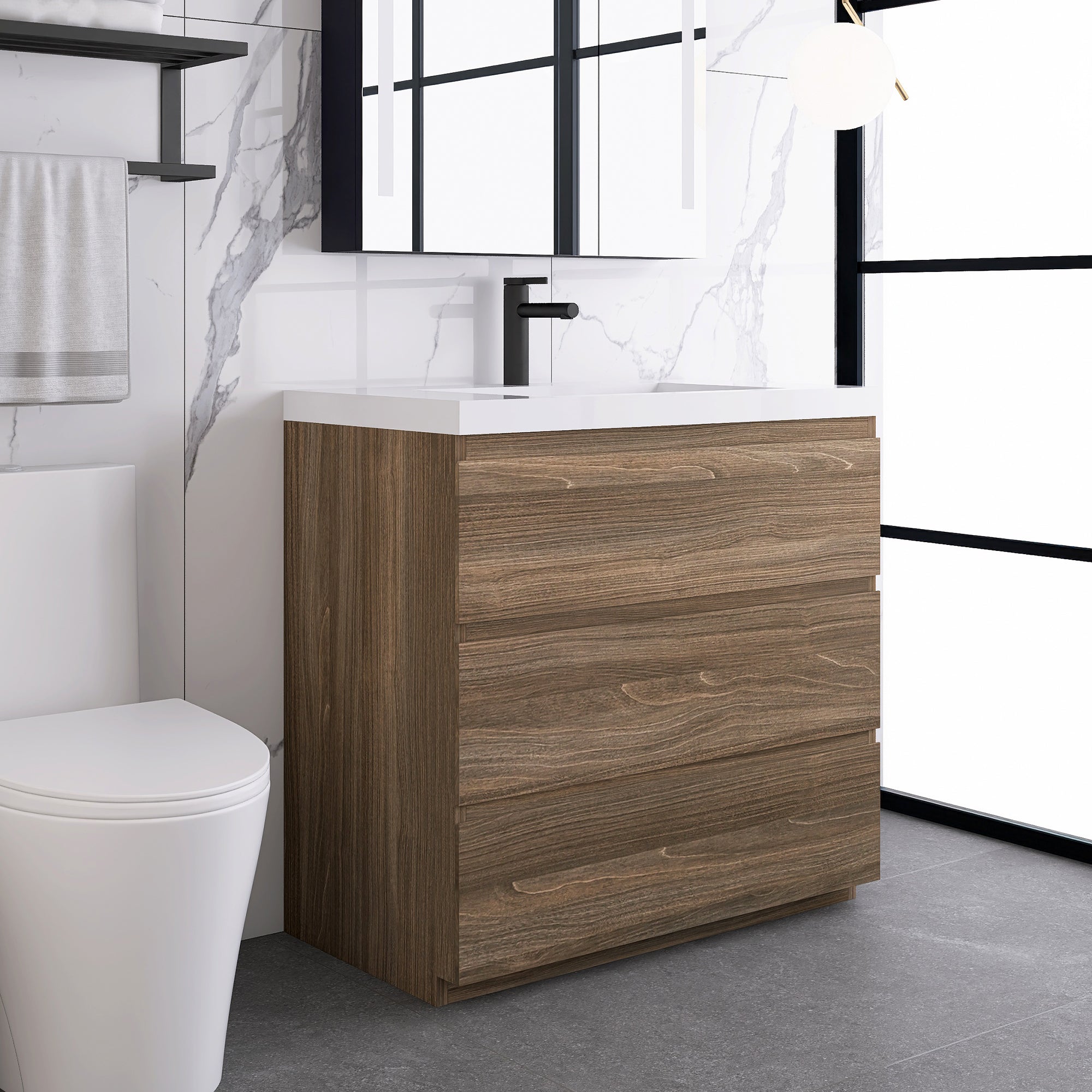 36 in. Freestanding Bath Vanity with White Cultured Marble Top