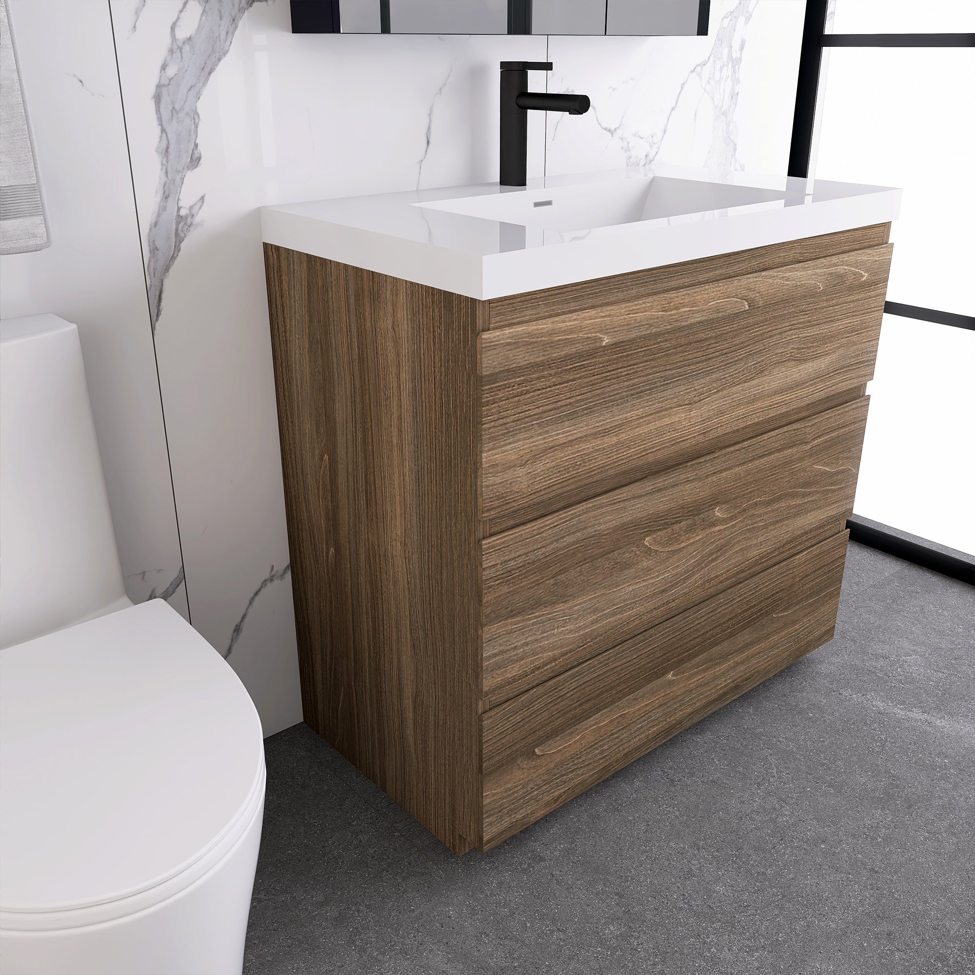 36 in. Freestanding Bath Vanity with White Cultured Marble Top