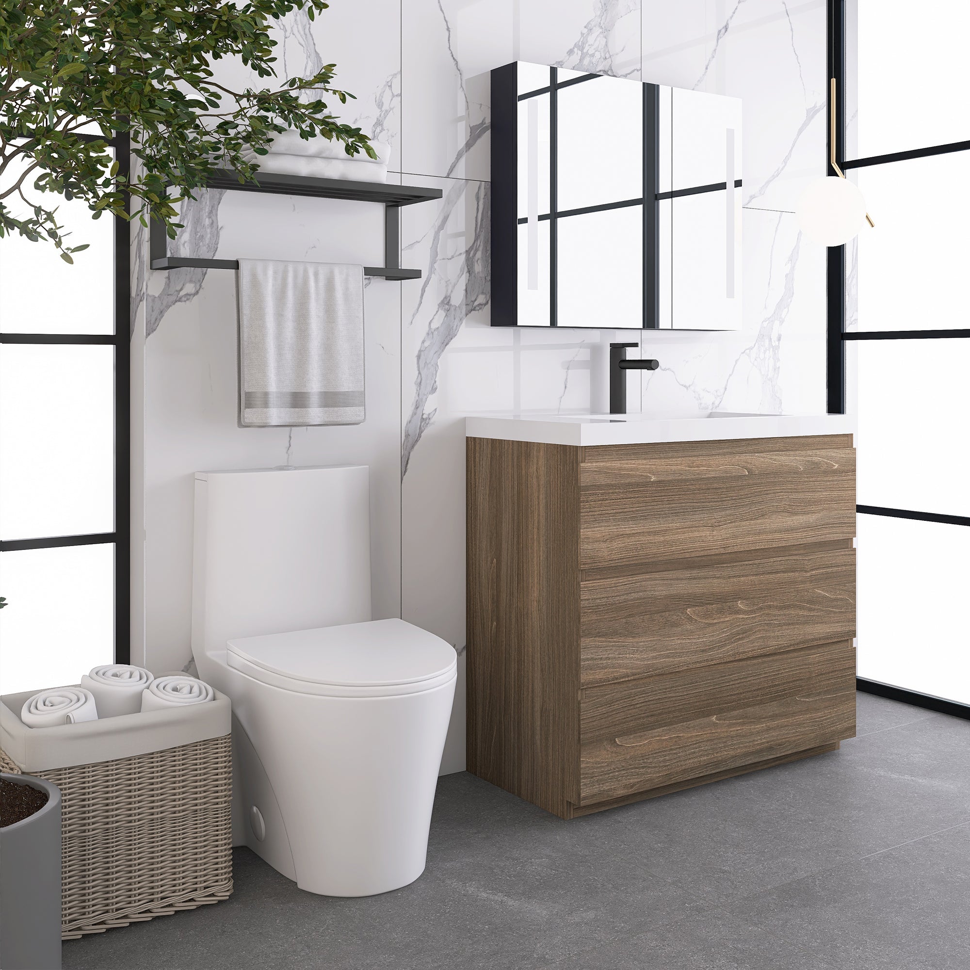 36 in. Freestanding Bath Vanity with White Cultured Marble Top