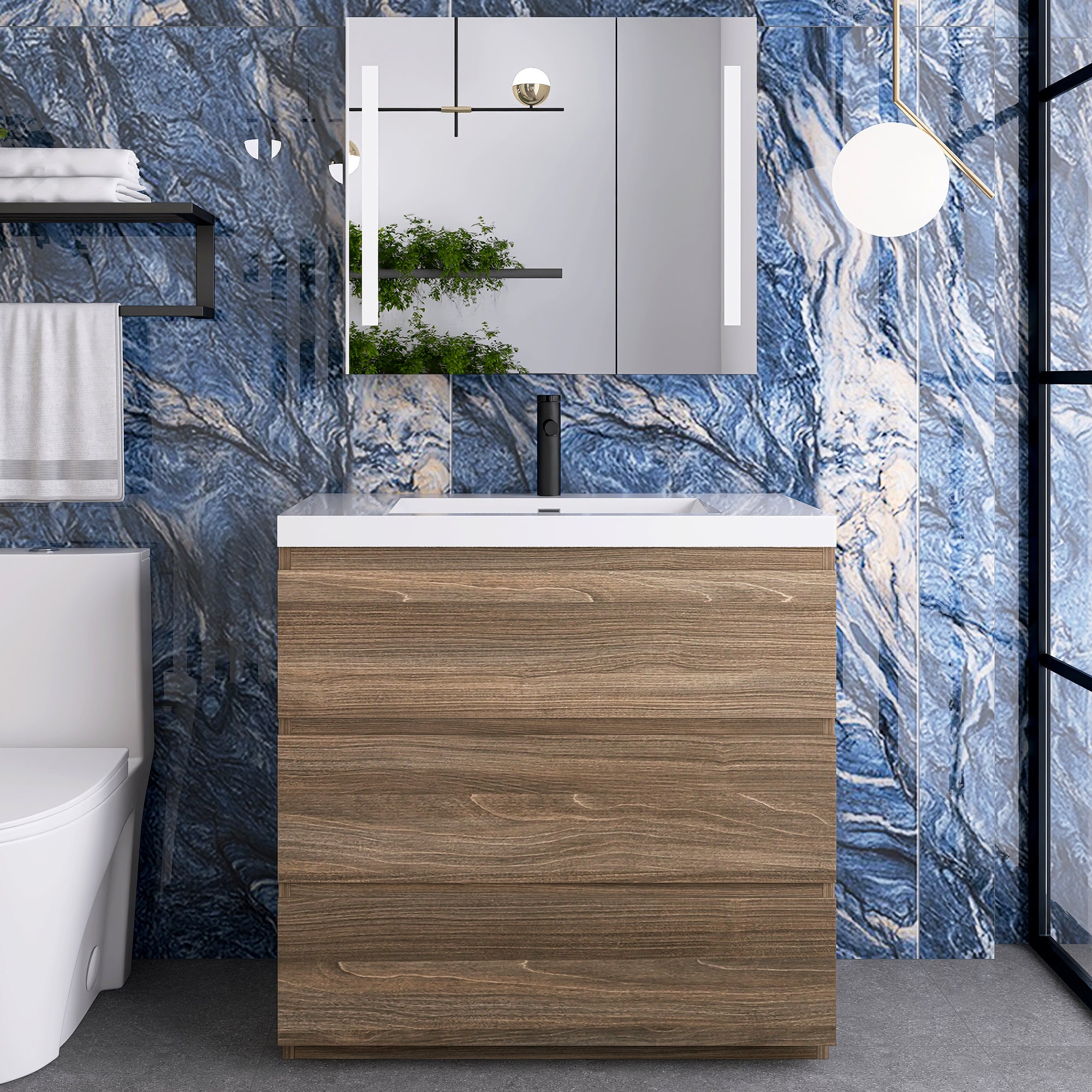 36 in. Freestanding Bath Vanity with White Cultured Marble Top