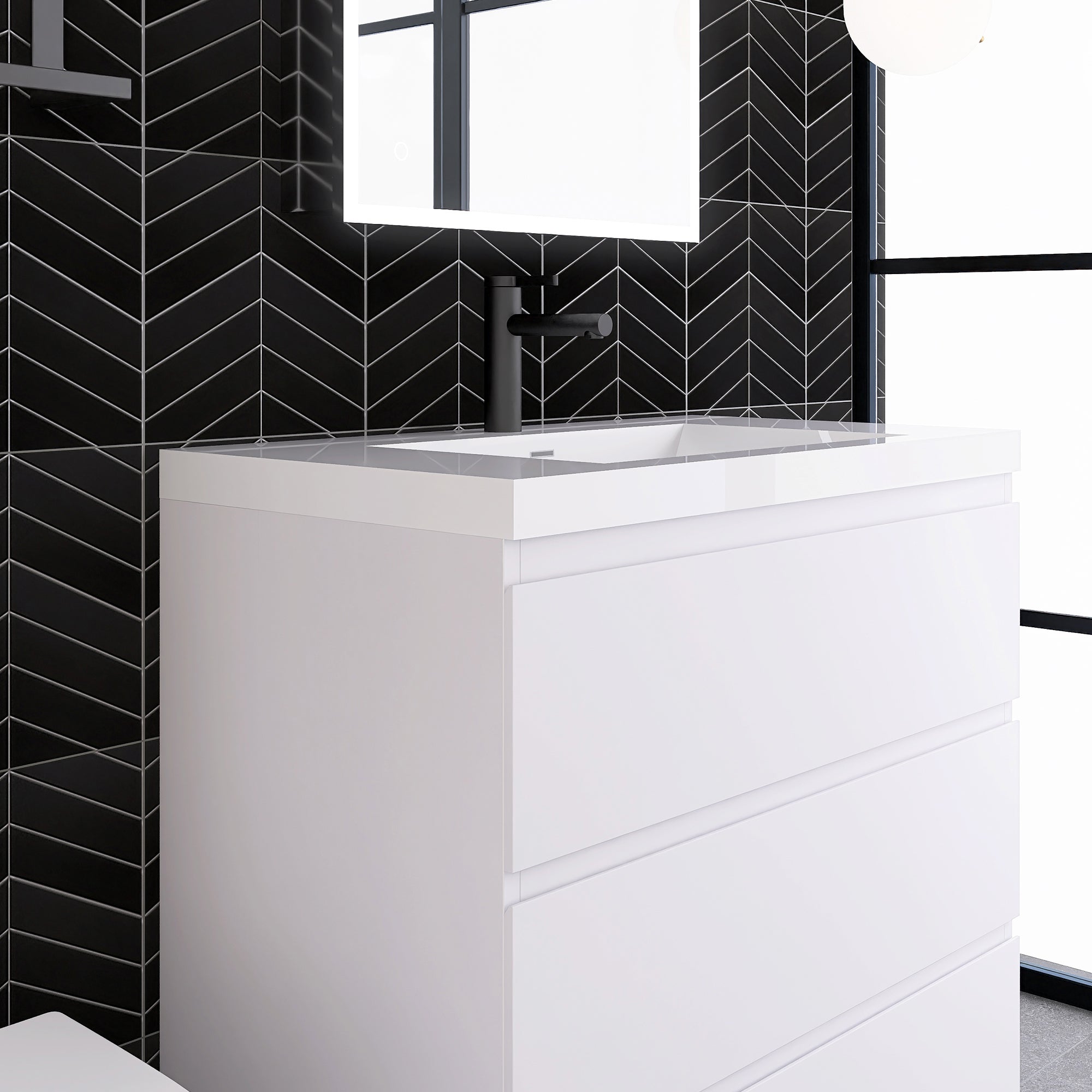 36 in. Freestanding Bath Vanity in Glossy White with White Cultured Marble Top
