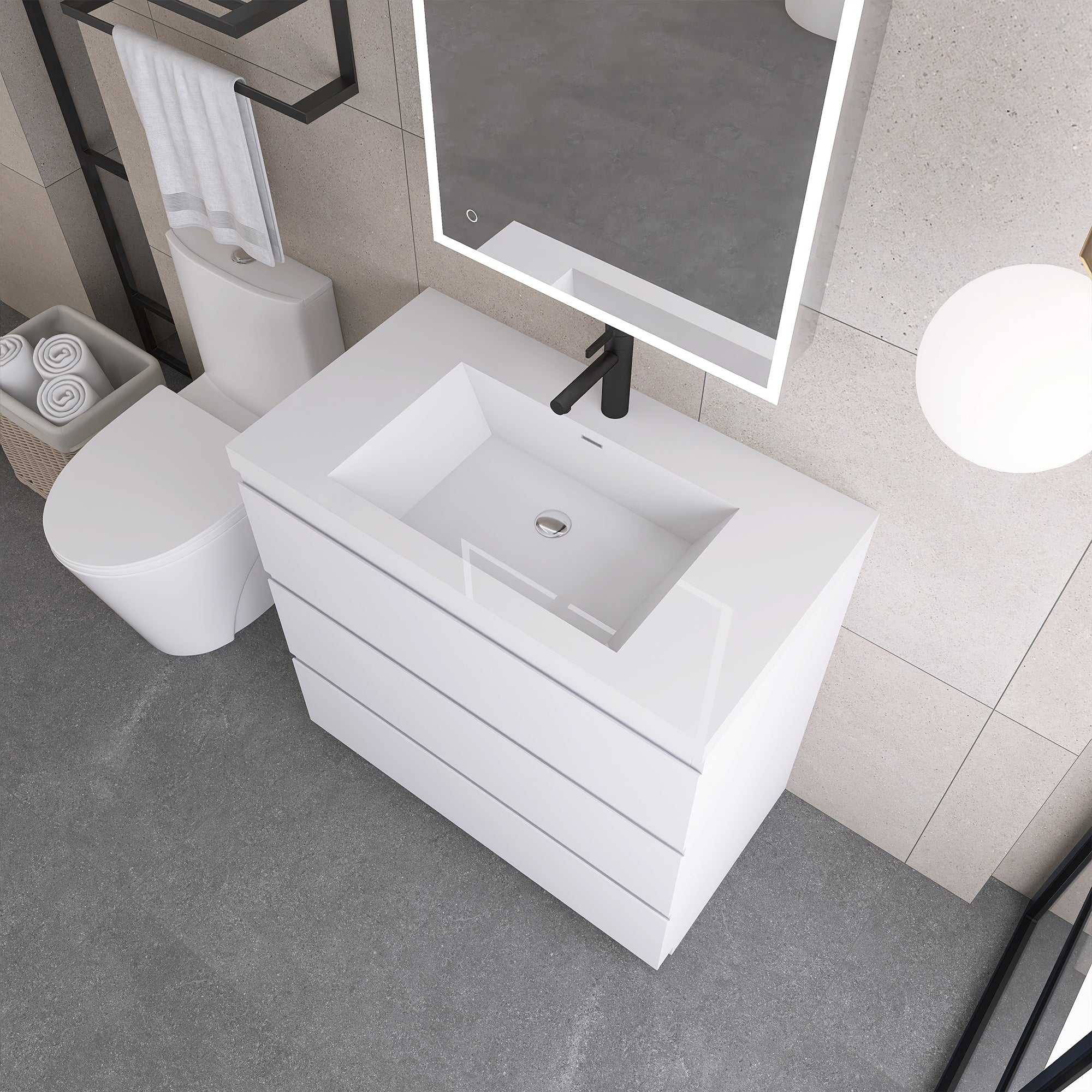36 in. Freestanding Bath Vanity in Glossy White with White Cultured Marble Top