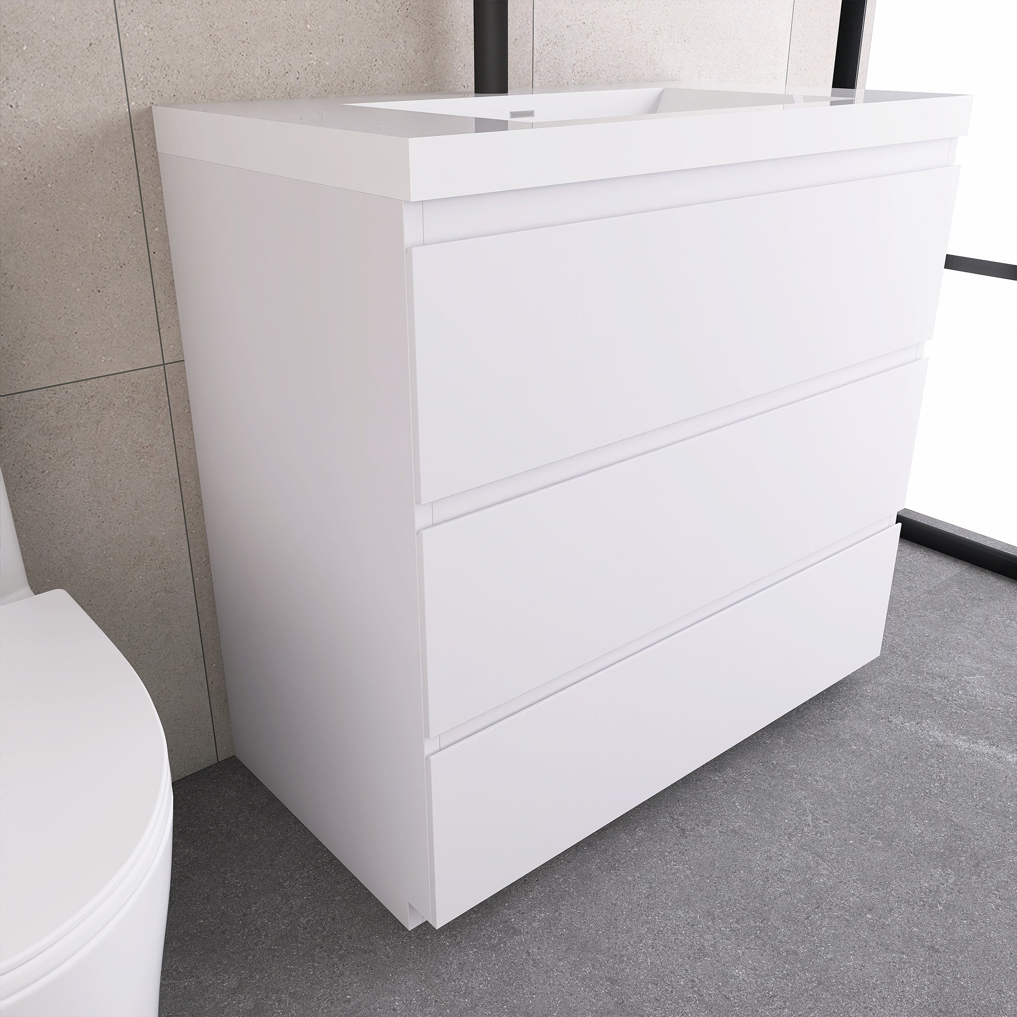 36 in. Freestanding Bath Vanity in Glossy White with White Cultured Marble Top