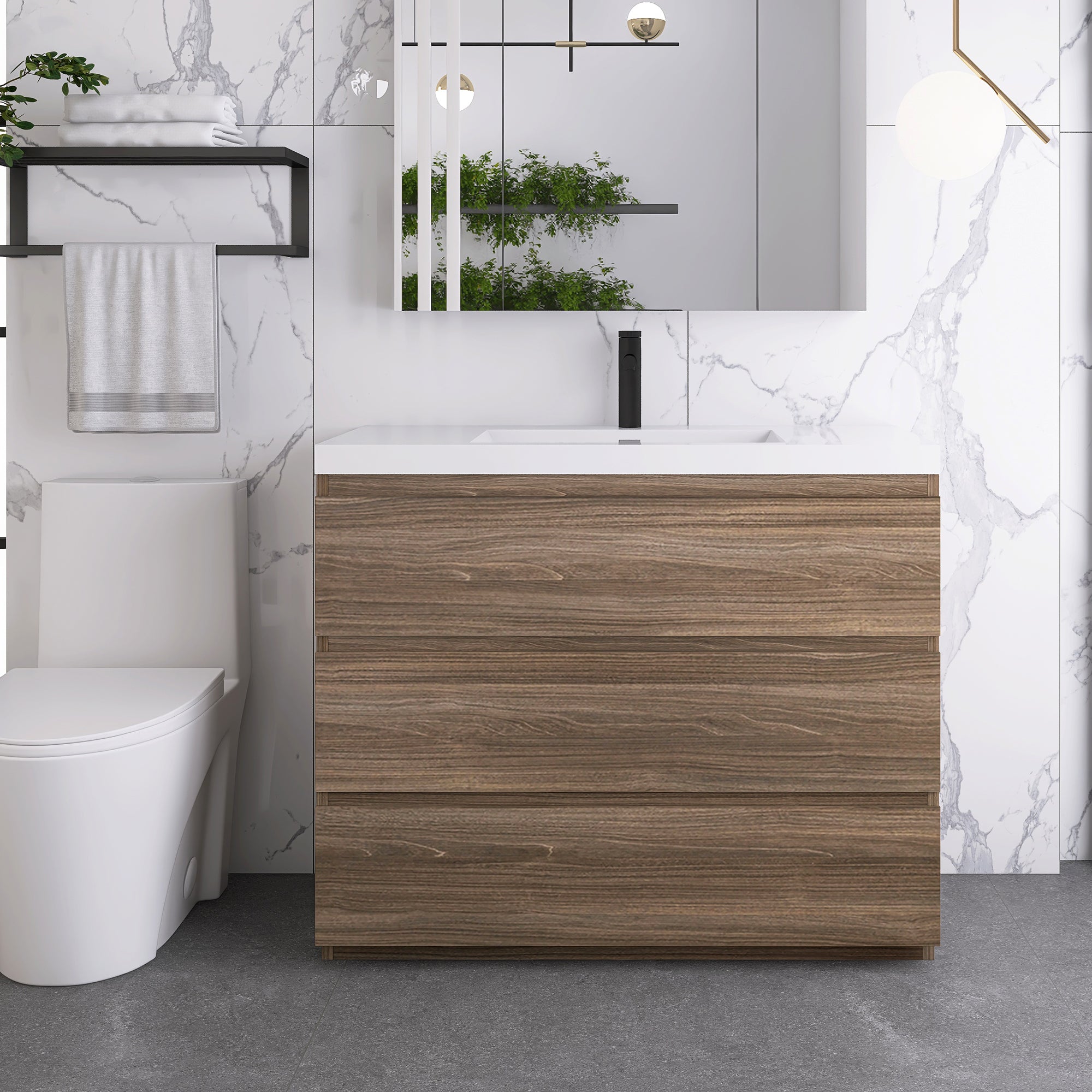 42 in. Freestanding Bath Vanity with White Cultured Marble Top