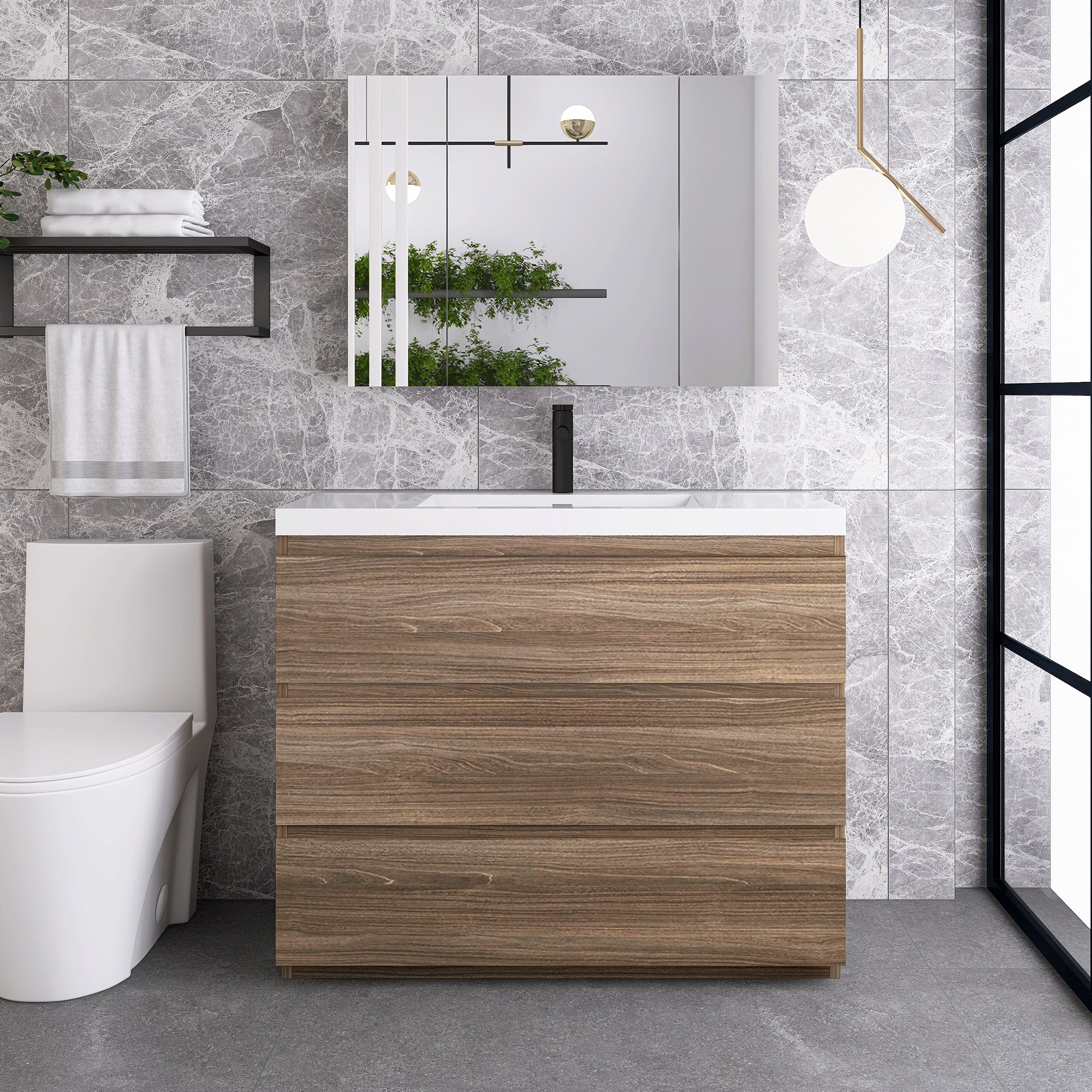 42 in. Freestanding Bath Vanity with White Cultured Marble Top