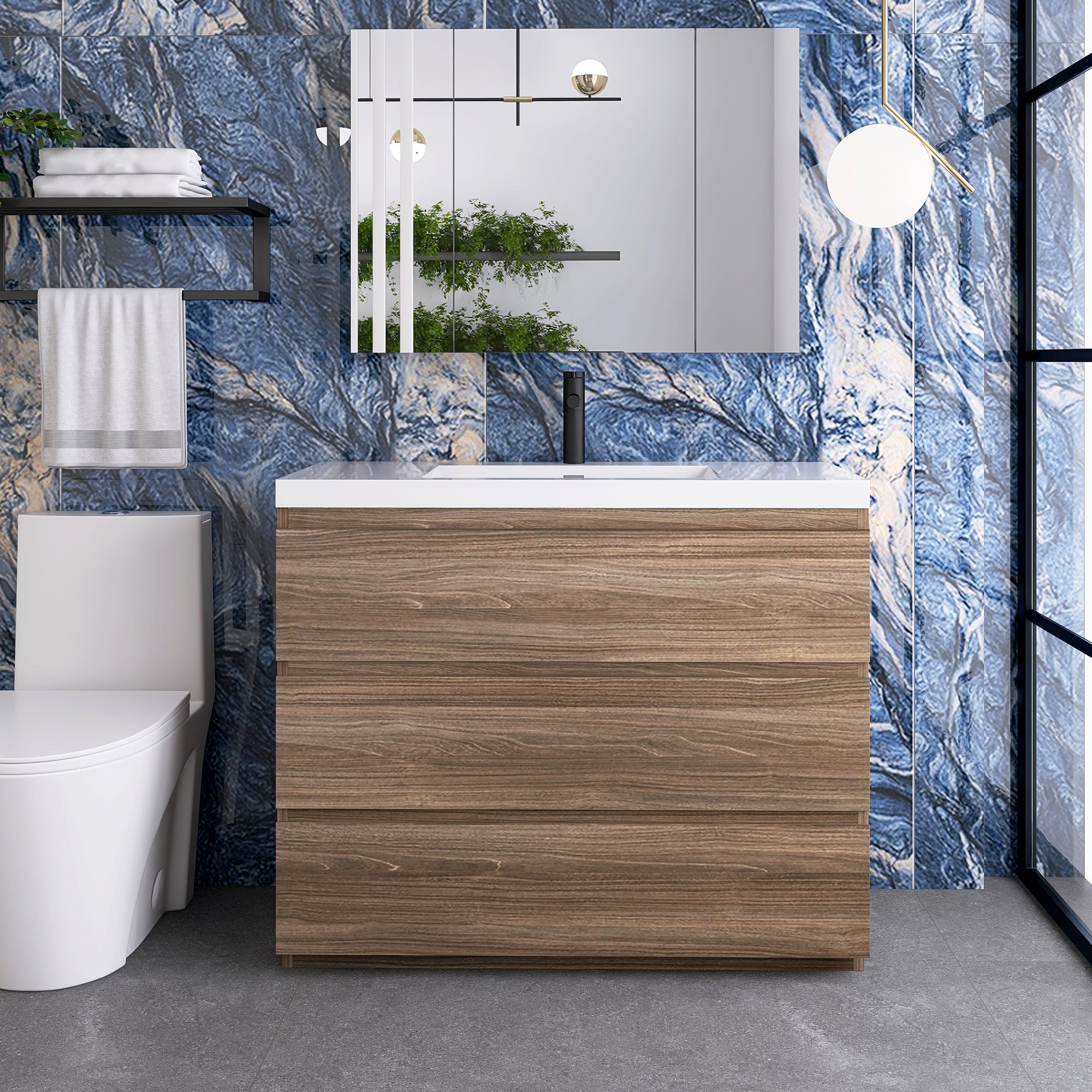 42 in. Freestanding Bath Vanity with White Cultured Marble Top