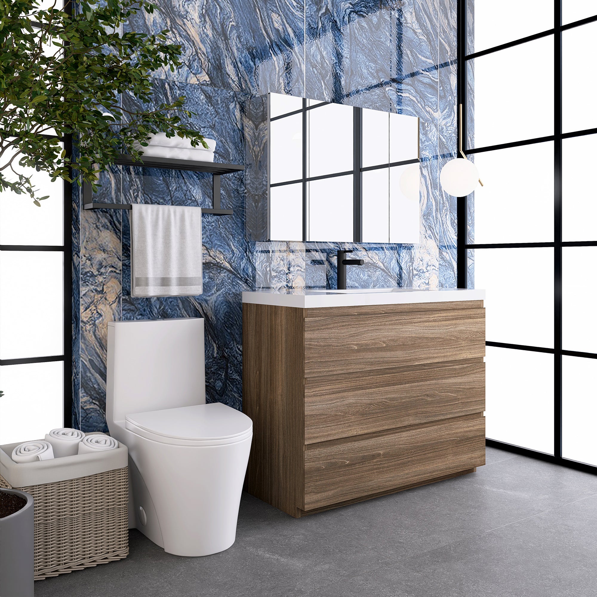 42 in. Freestanding Bath Vanity with White Cultured Marble Top