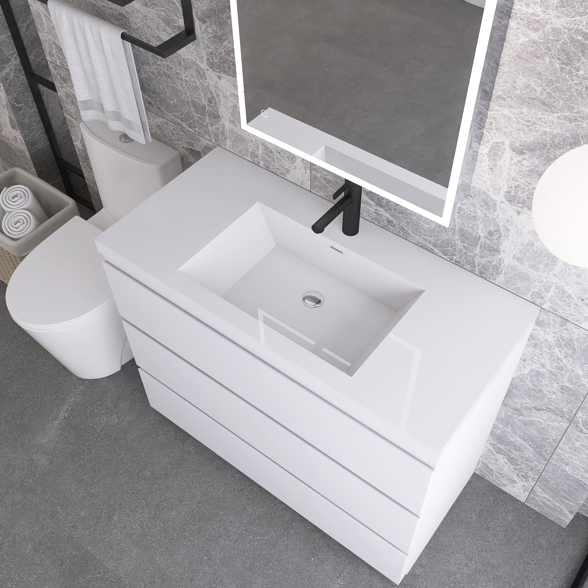 42 in. Freestanding Bath Vanity in Glossy White with White Cultured Marble Top