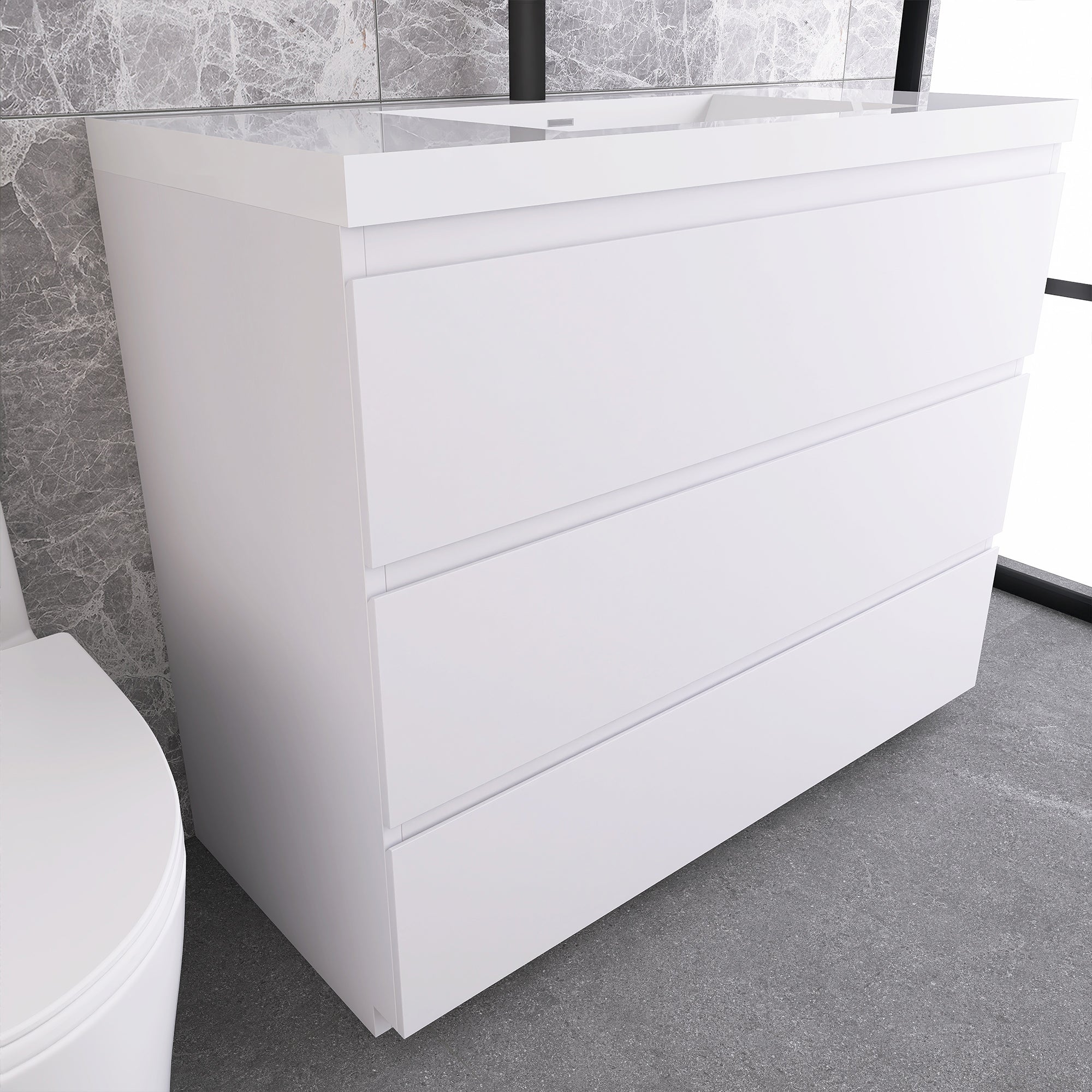 42 in. Freestanding Bath Vanity in Glossy White with White Cultured Marble Top